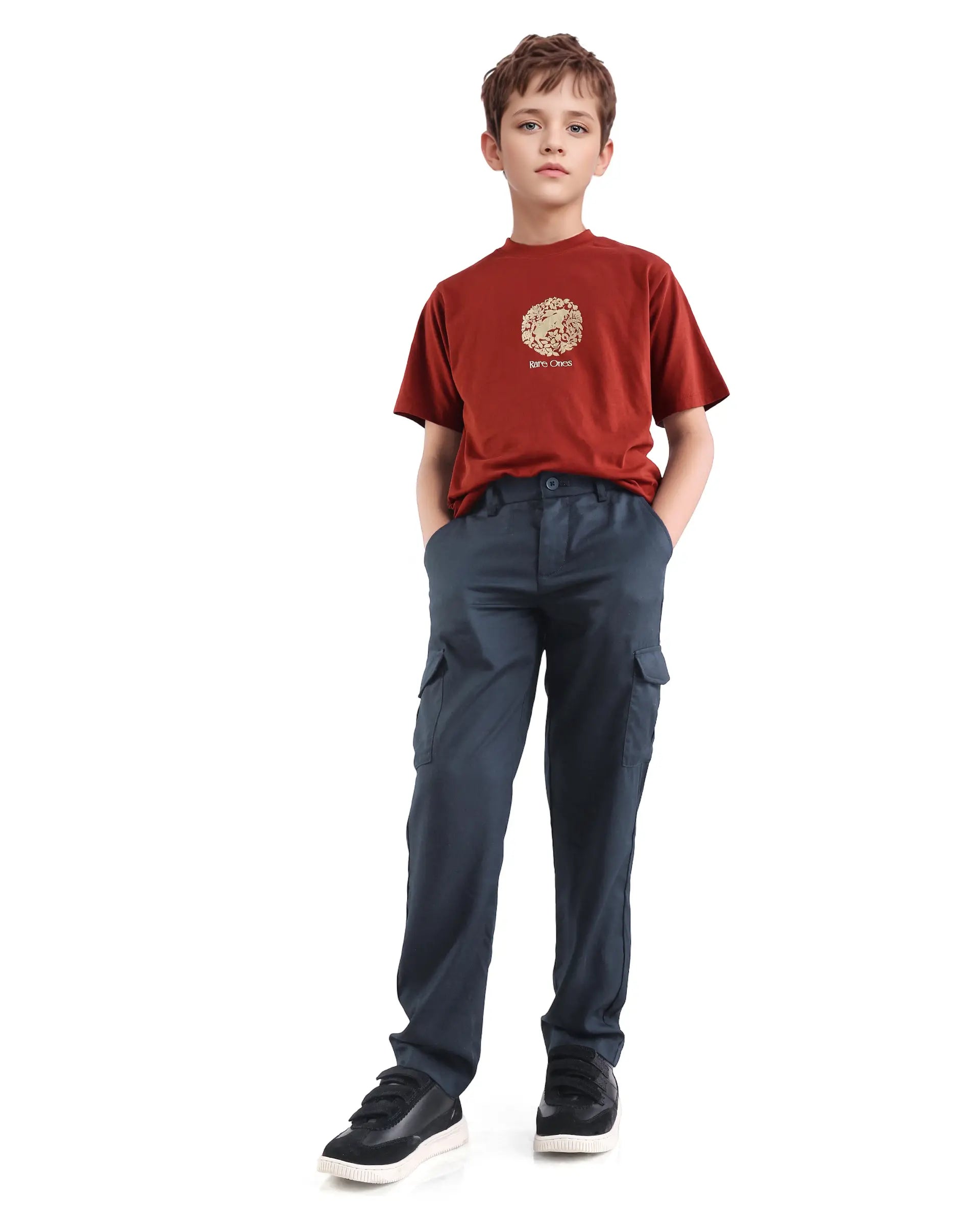Rare Ones Kids Glin-B Navy Lyocell Blend Solid Button Closure Regular Fit Trouser