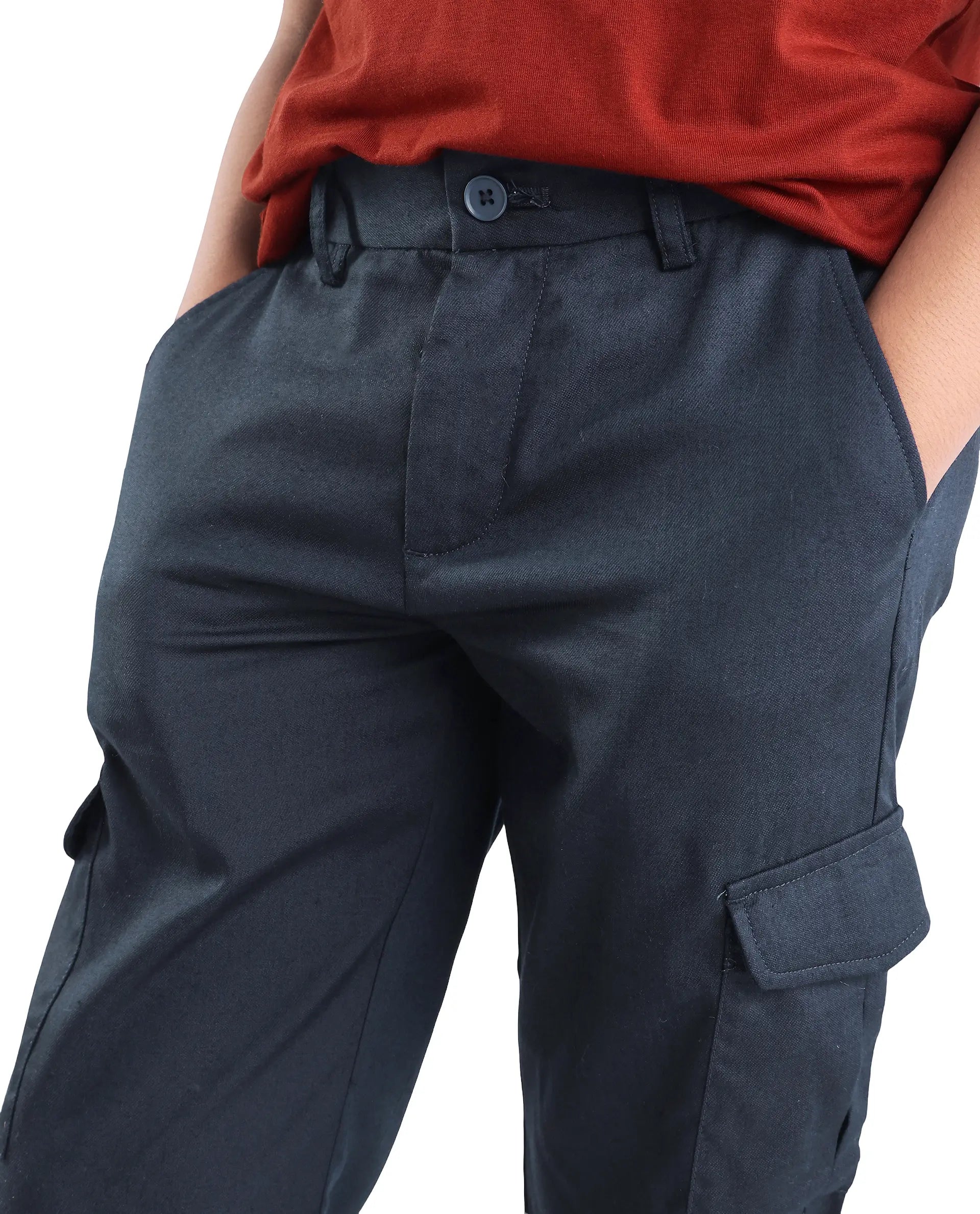 Rare Ones Kids Glin-B Navy Lyocell Blend Solid Button Closure Regular Fit Trouser