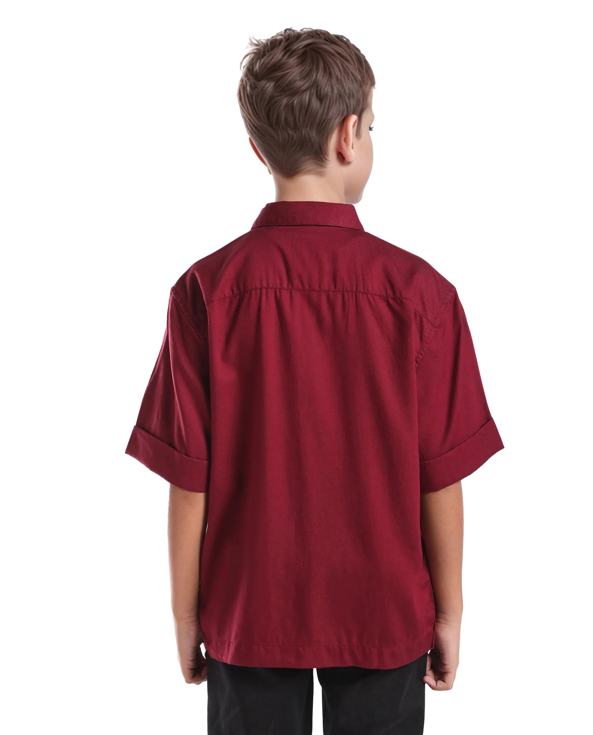 Rare Ones Kids Glin-S Red Polyester Blend Solid Button Closure Boxy Fit Shirt