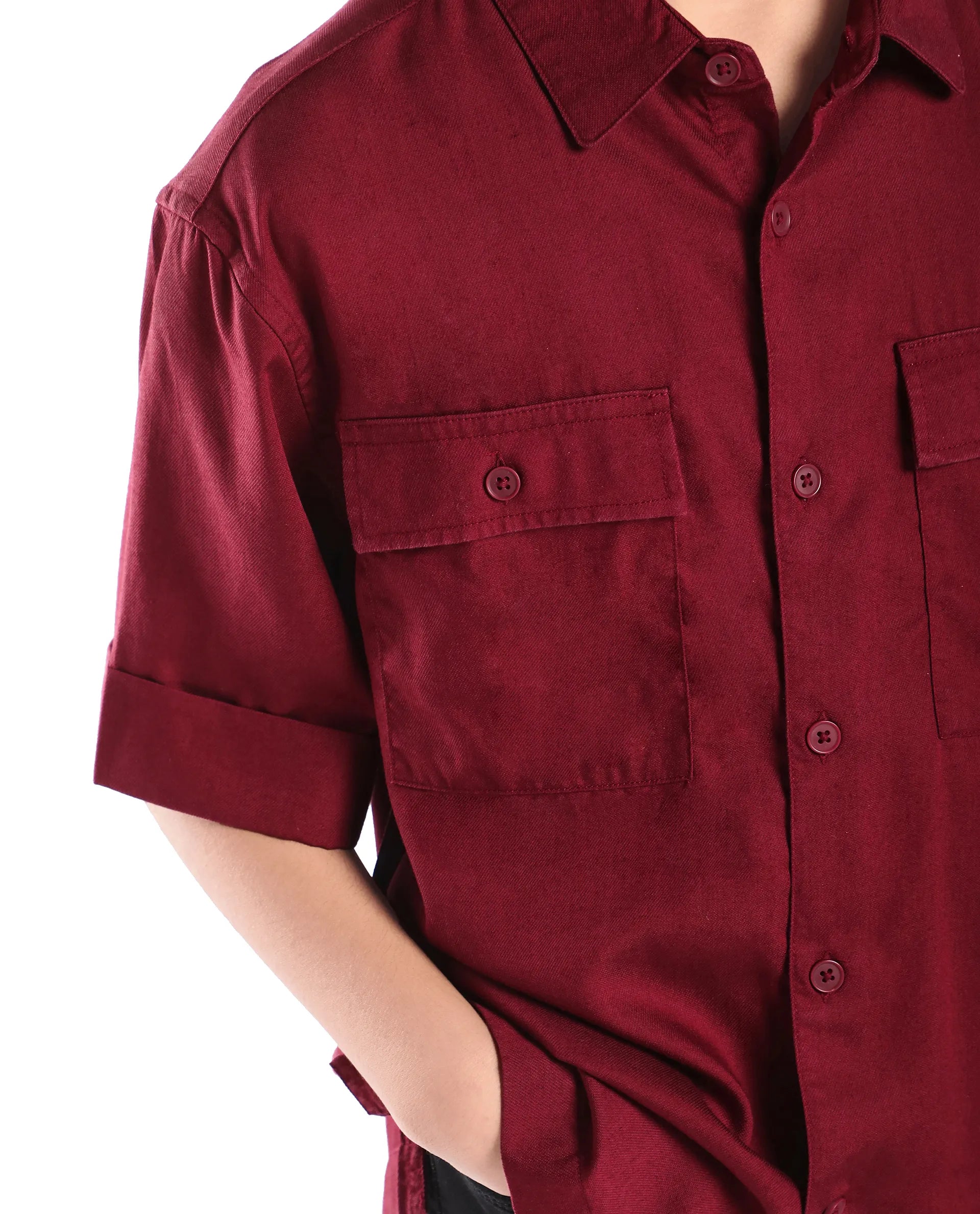 Rare Ones Kids Glin-S Red Polyester Blend Solid Button Closure Boxy Fit Shirt