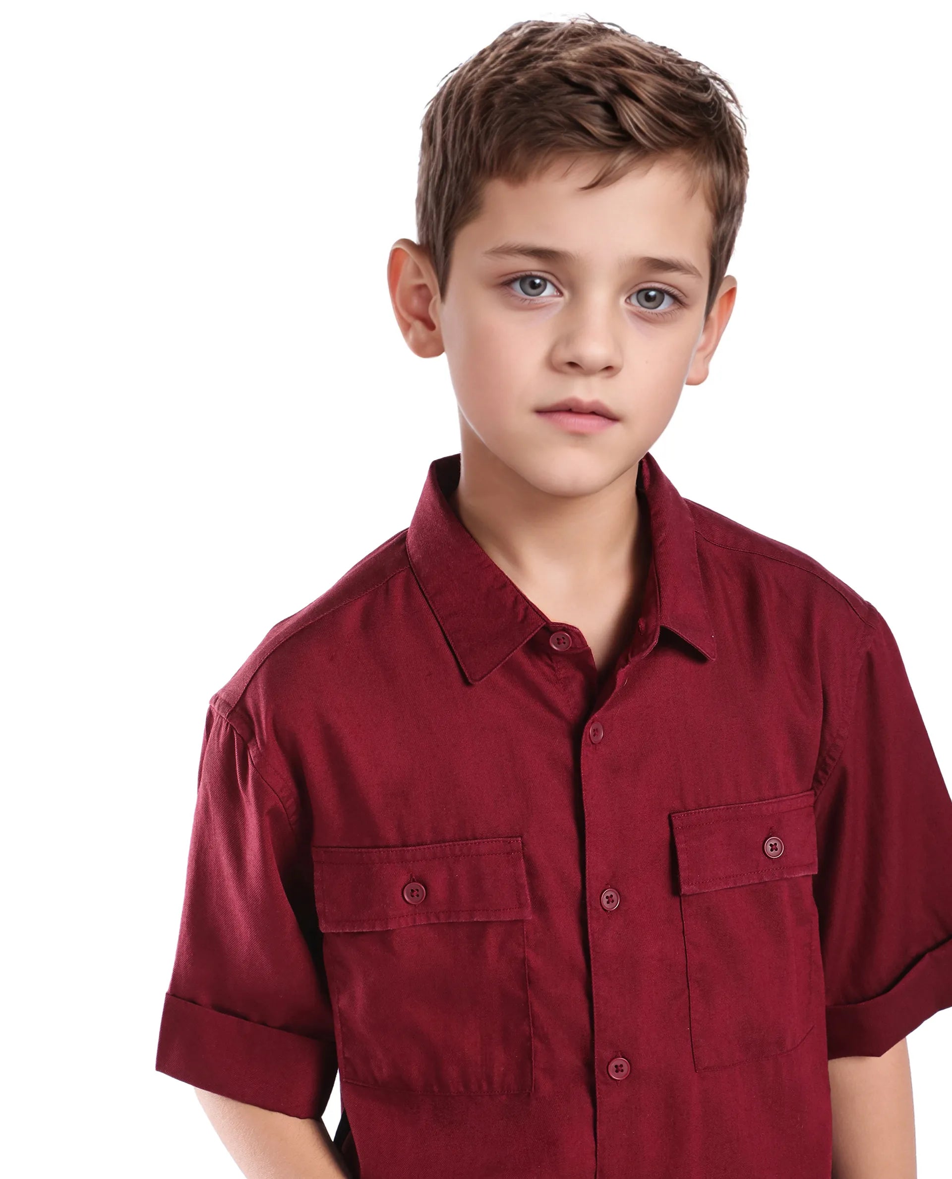 Rare Ones Kids Glin-S Red Polyester Blend Solid Button Closure Boxy Fit Shirt