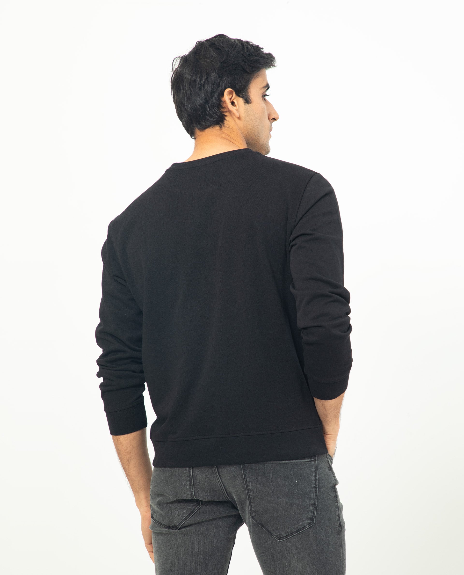 Rare Rabbit Men's Glitch Black Cotton Polyester Fabric Full Sleeves Solid Knitted Sweatshirt