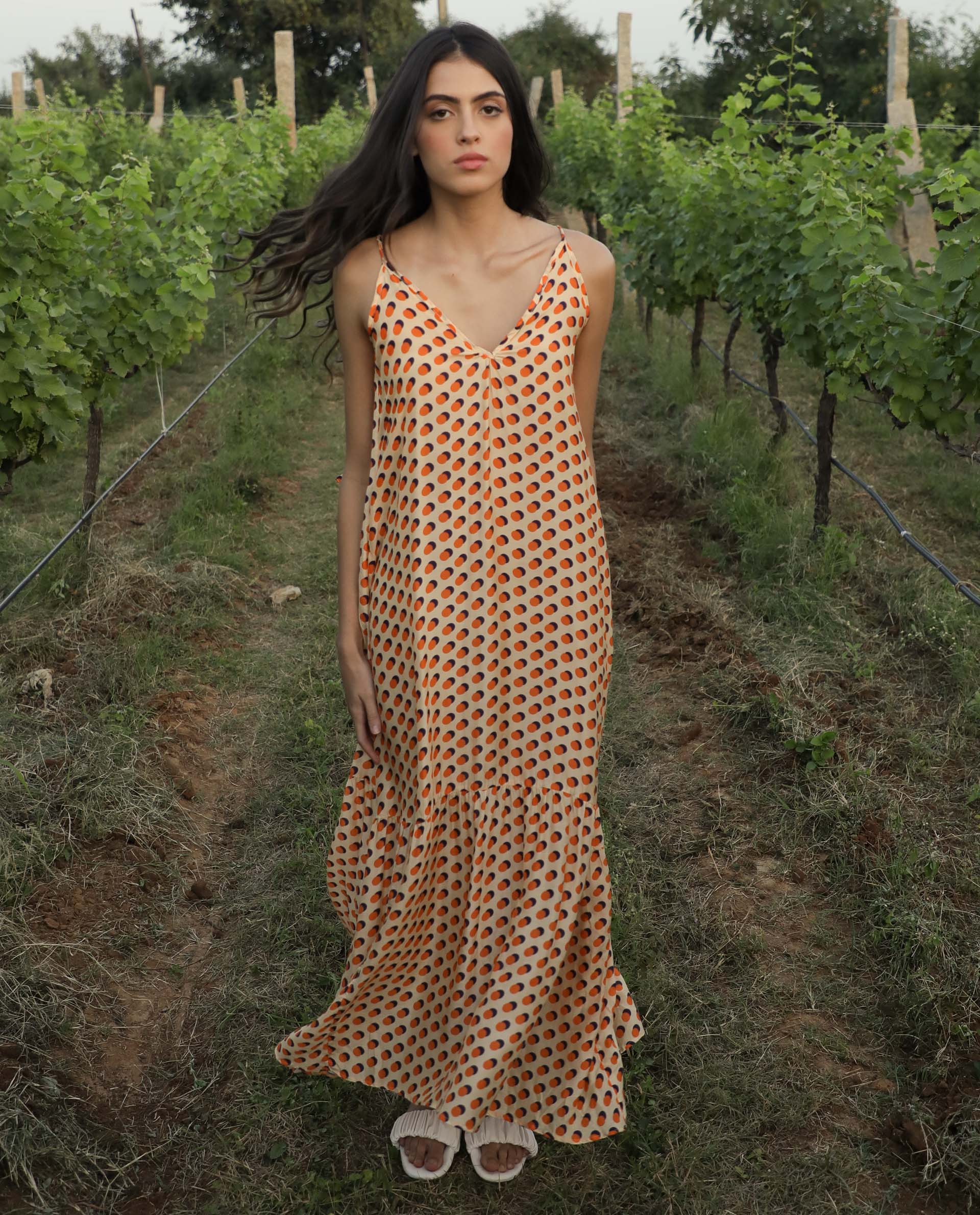 Rareism Women Tou Orange Dress Sleeveless Printed