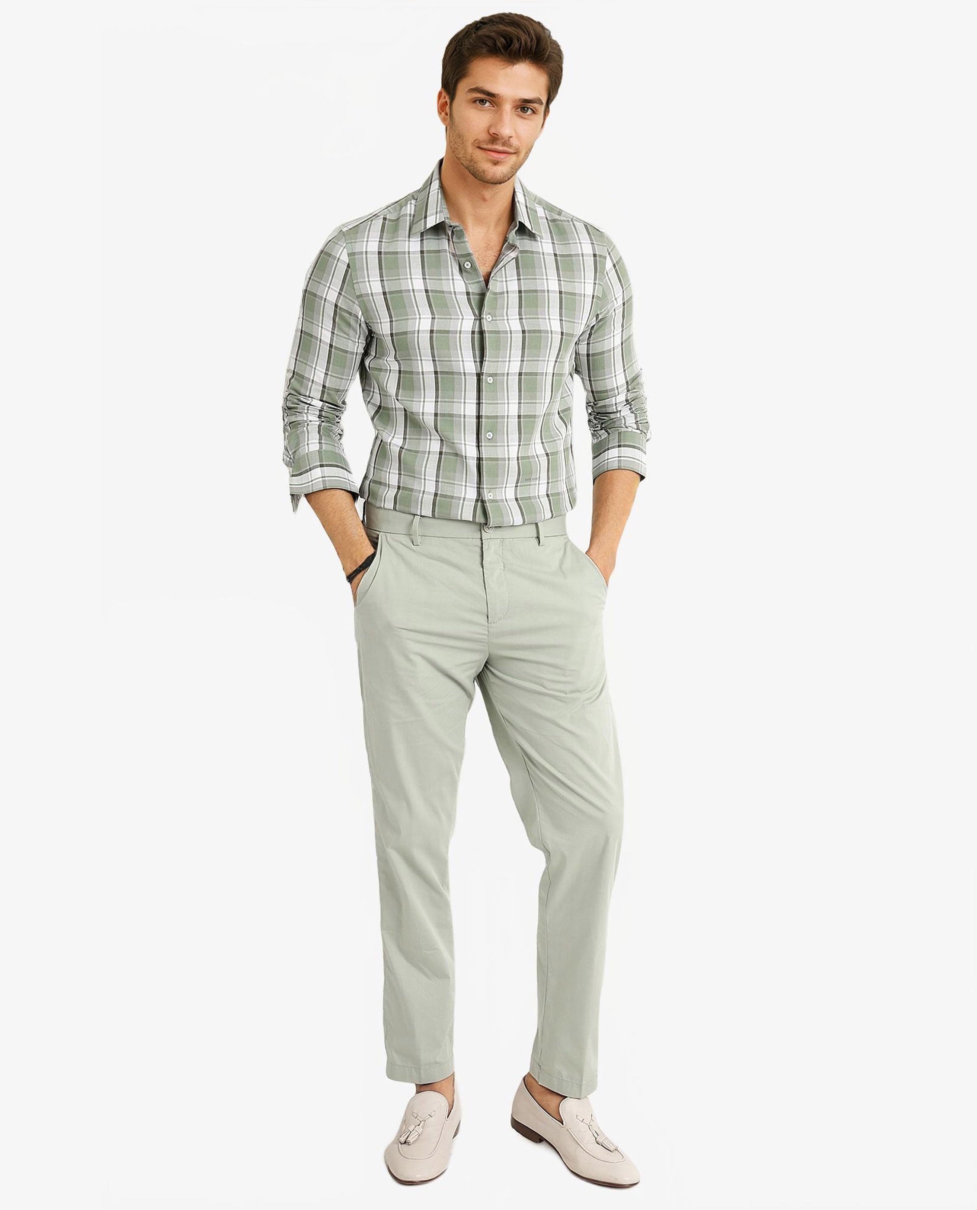 Rare Rabbit Men Greg Green Cotton Polyester Fabric Full Sleeve Collared Neck Regular Fit Check Print Shirt