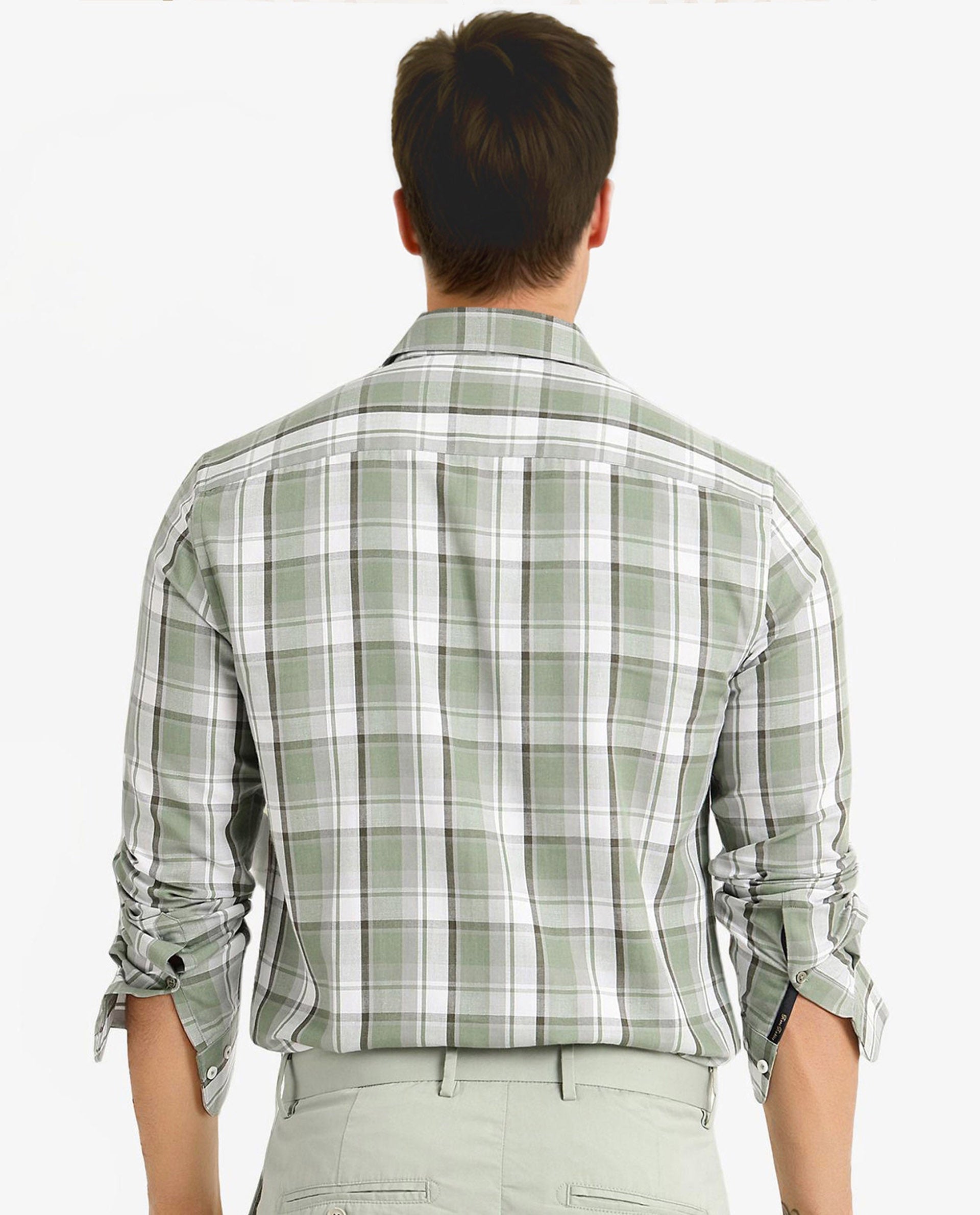 Rare Rabbit Men Greg Green Cotton Polyester Fabric Full Sleeve Collared Neck Regular Fit Check Print Shirt