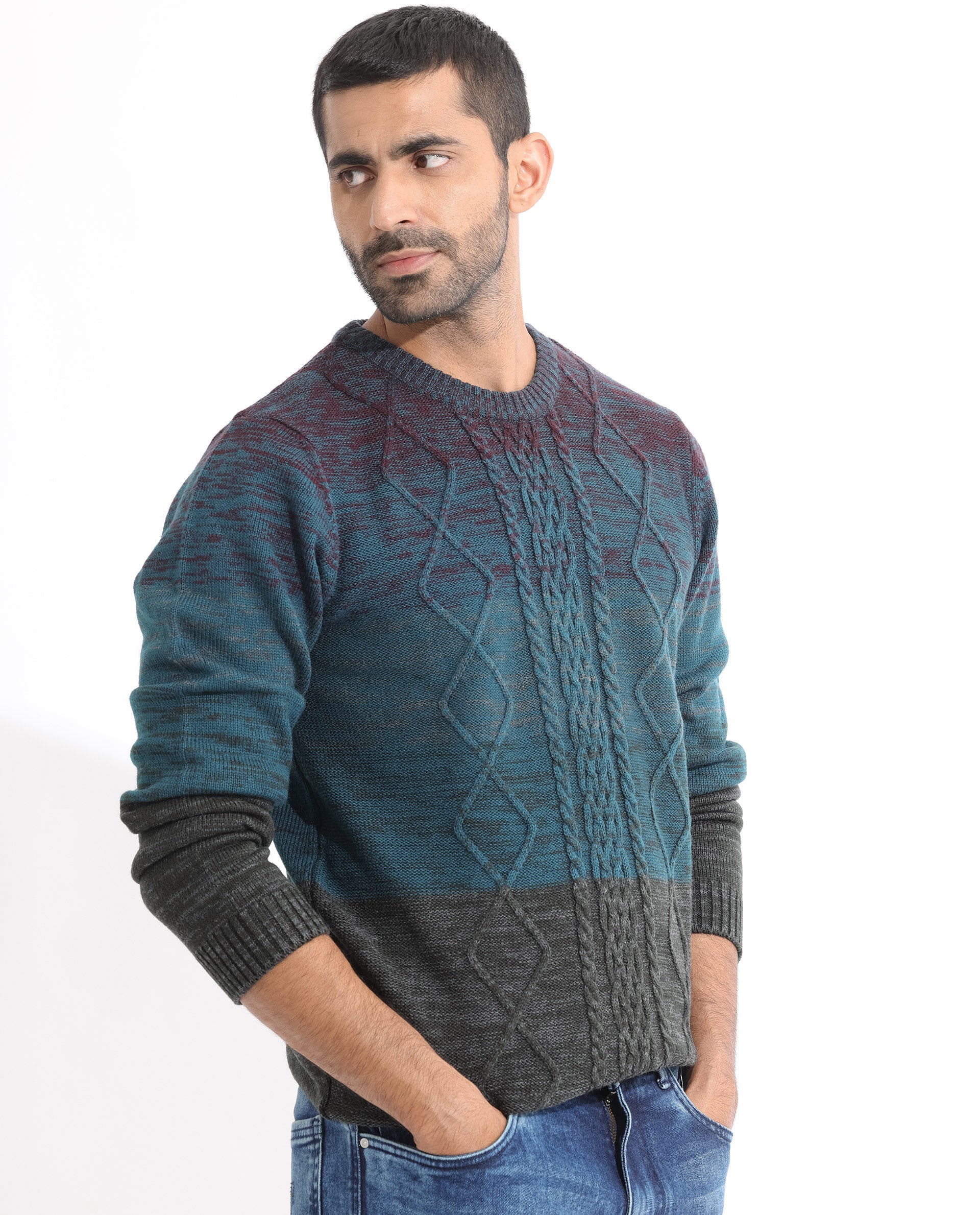 Rare Rabbit Men's Grindle Pink Acrylic Ombre Relaxed Fit Full Sleeve Crew Neck Sweater