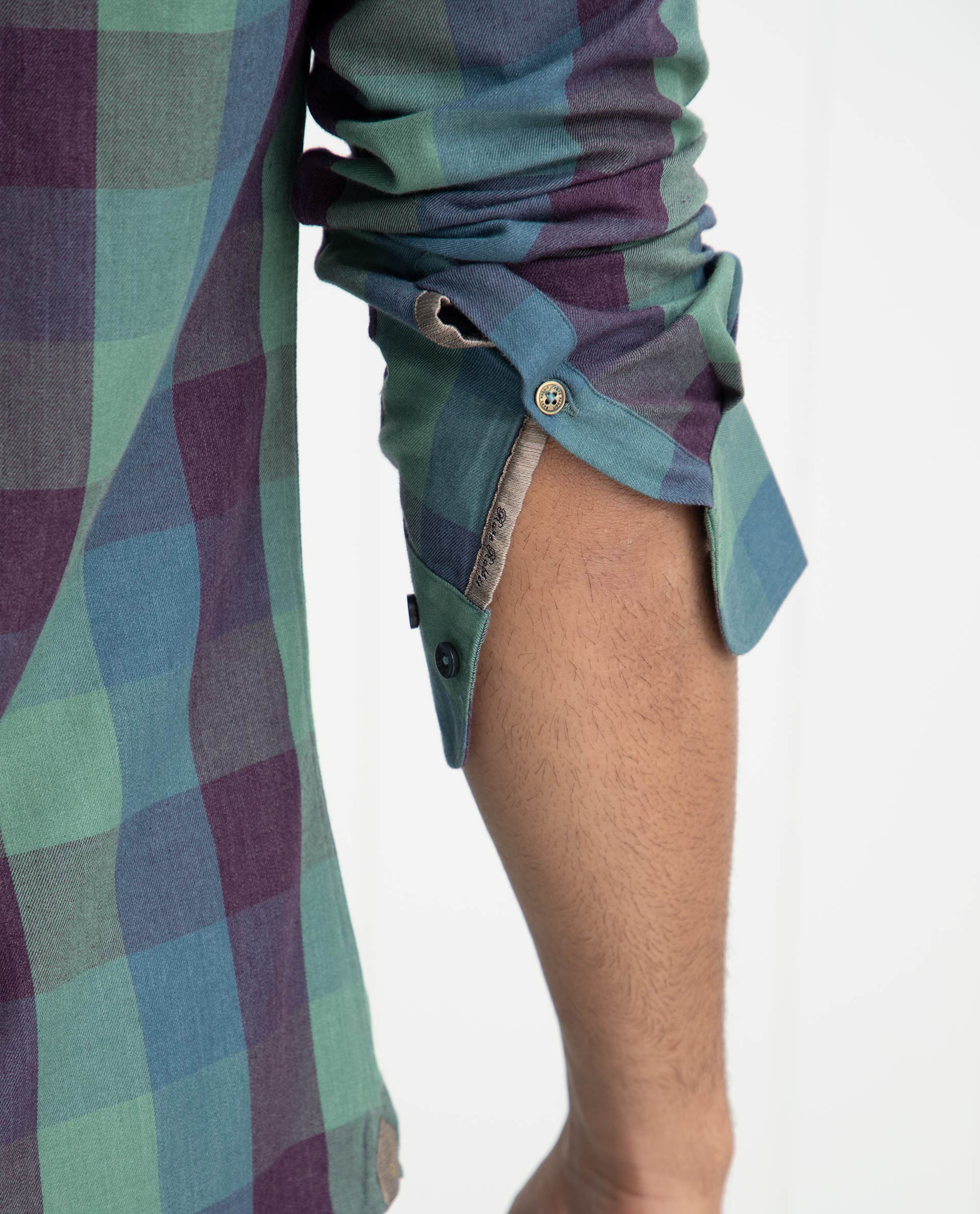 Rare Rabbit Men's Gulf Green Cotton Polyester Fabric Full Sleeves Checks Shirt