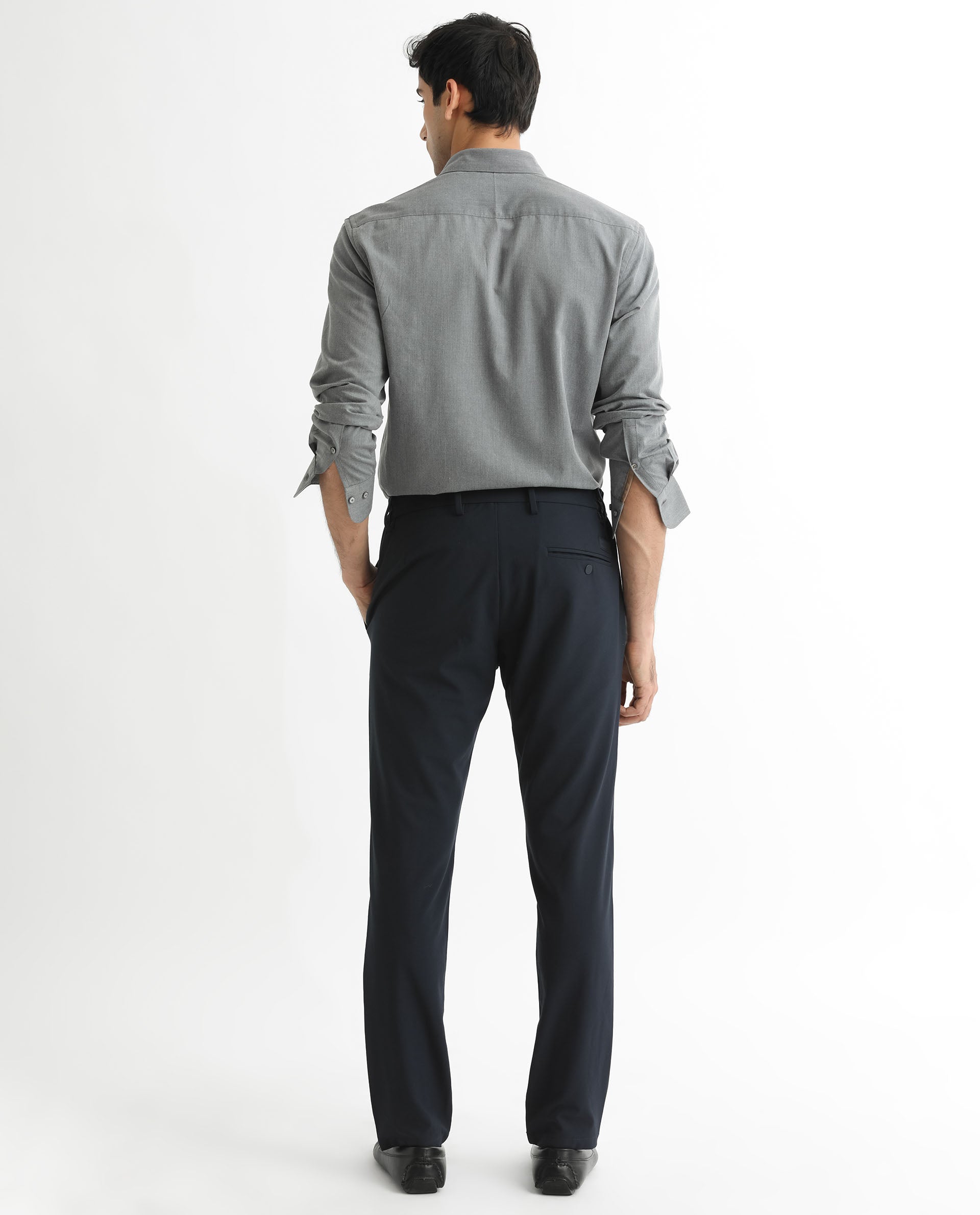 Rare Rabbit Men's Gunjan Navy Full Sleeves Solid Shirt