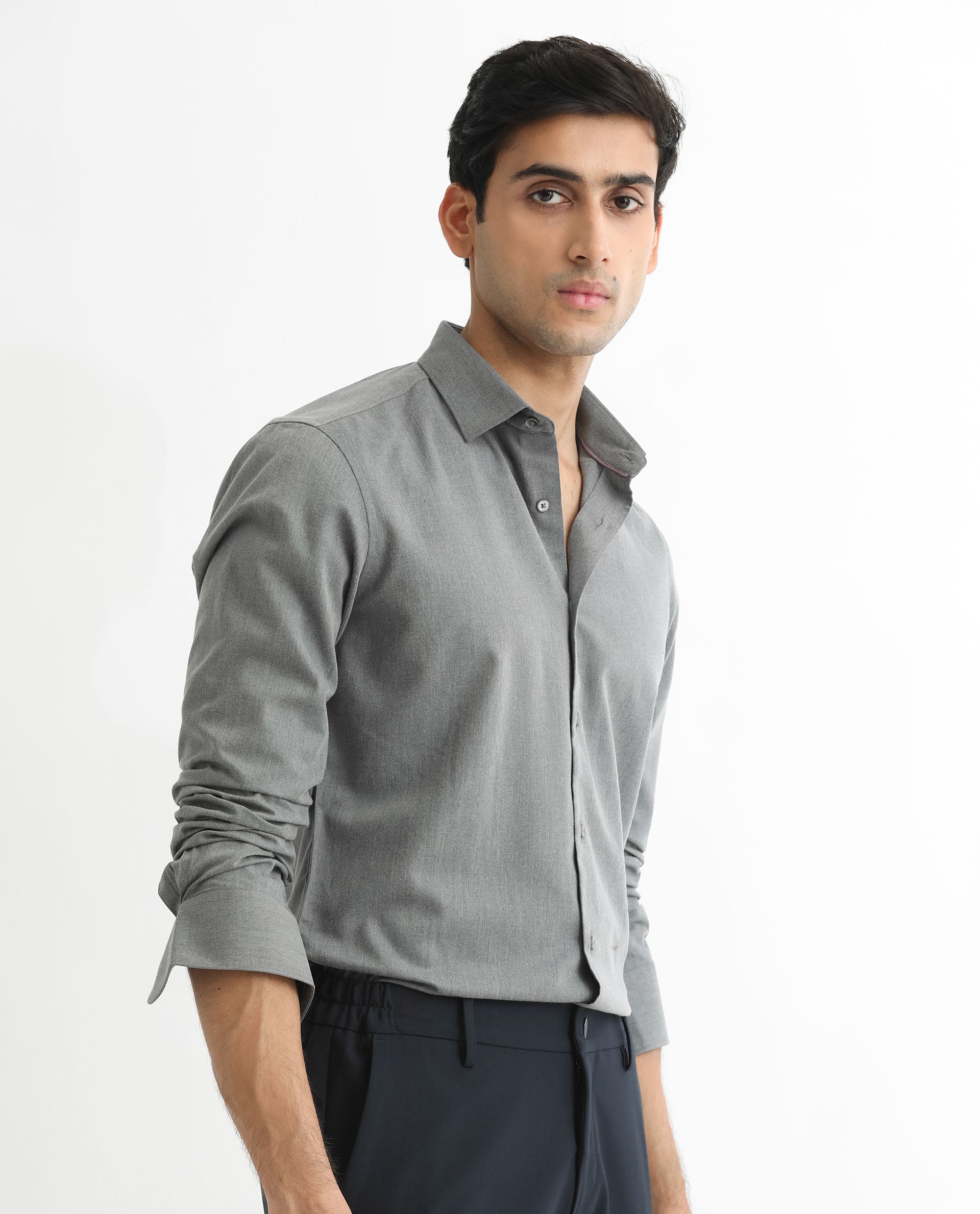 Rare Rabbit Men's Gunjan Navy Full Sleeves Solid Shirt