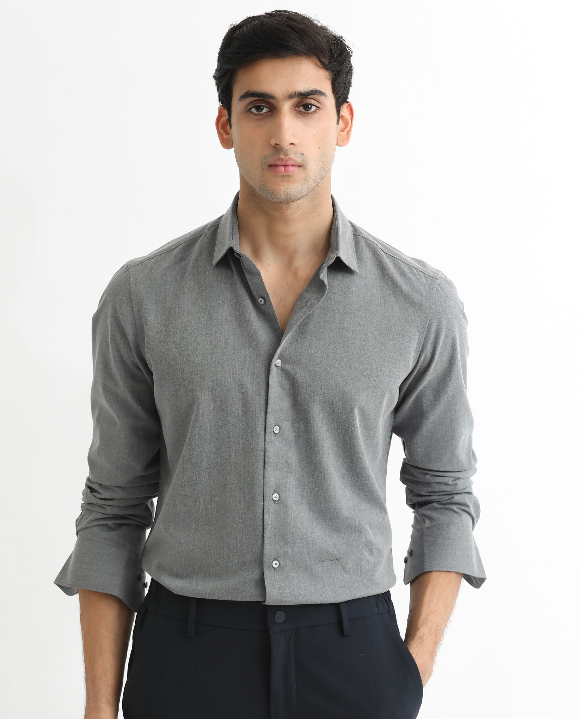 Rare Rabbit Men's Gunjan Navy Full Sleeves Solid Shirt