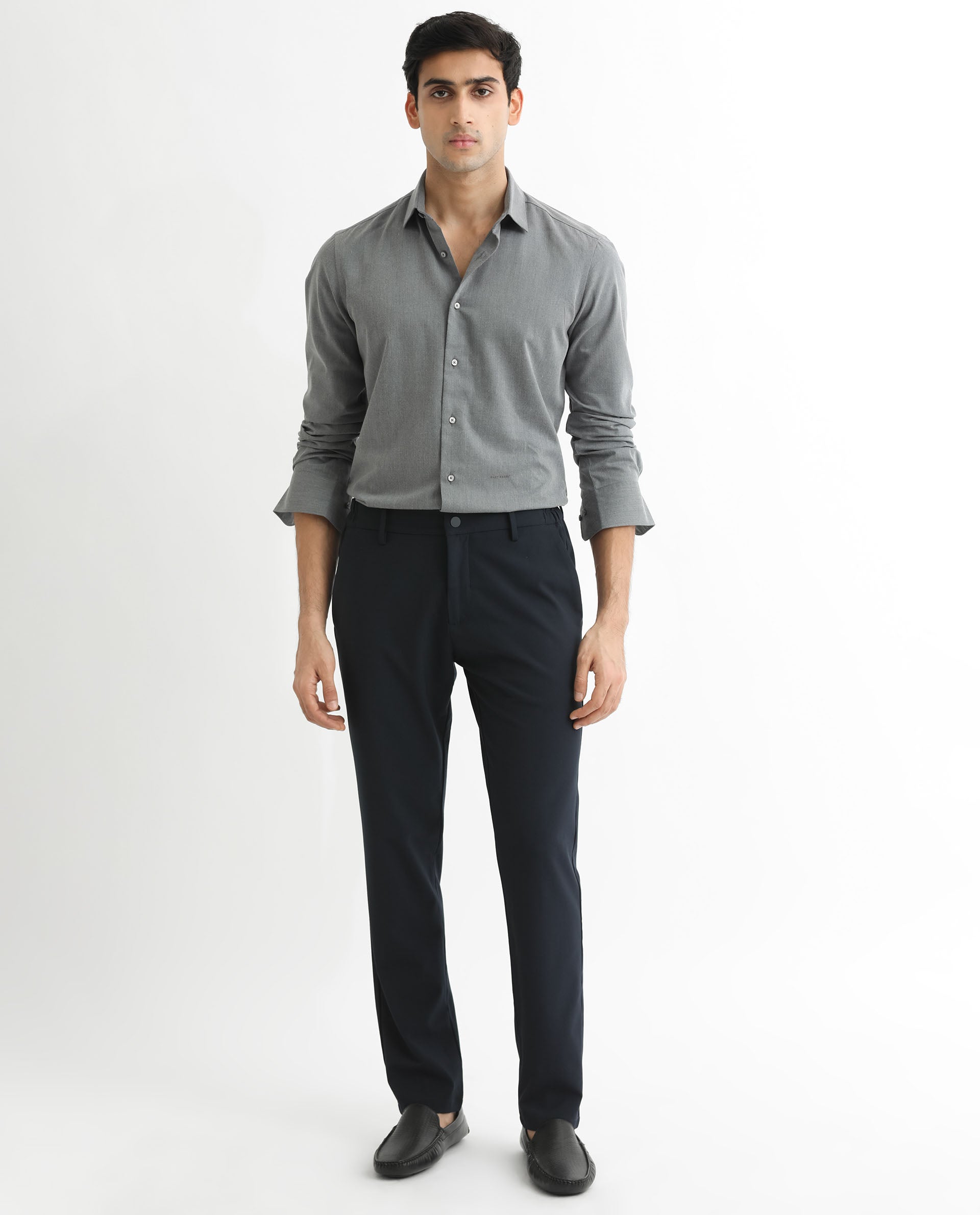 Rare Rabbit Men's Gunjan Navy Full Sleeves Solid Shirt