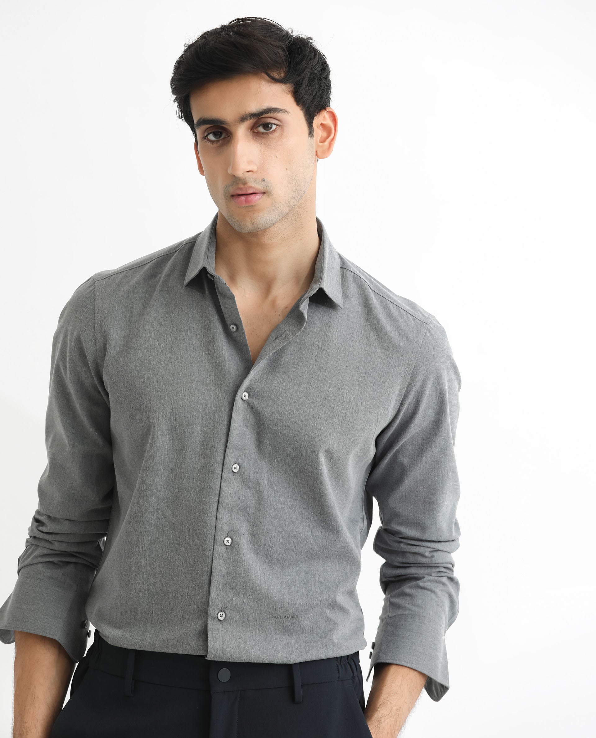 Rare Rabbit Men's Gunjan Navy Full Sleeves Solid Shirt