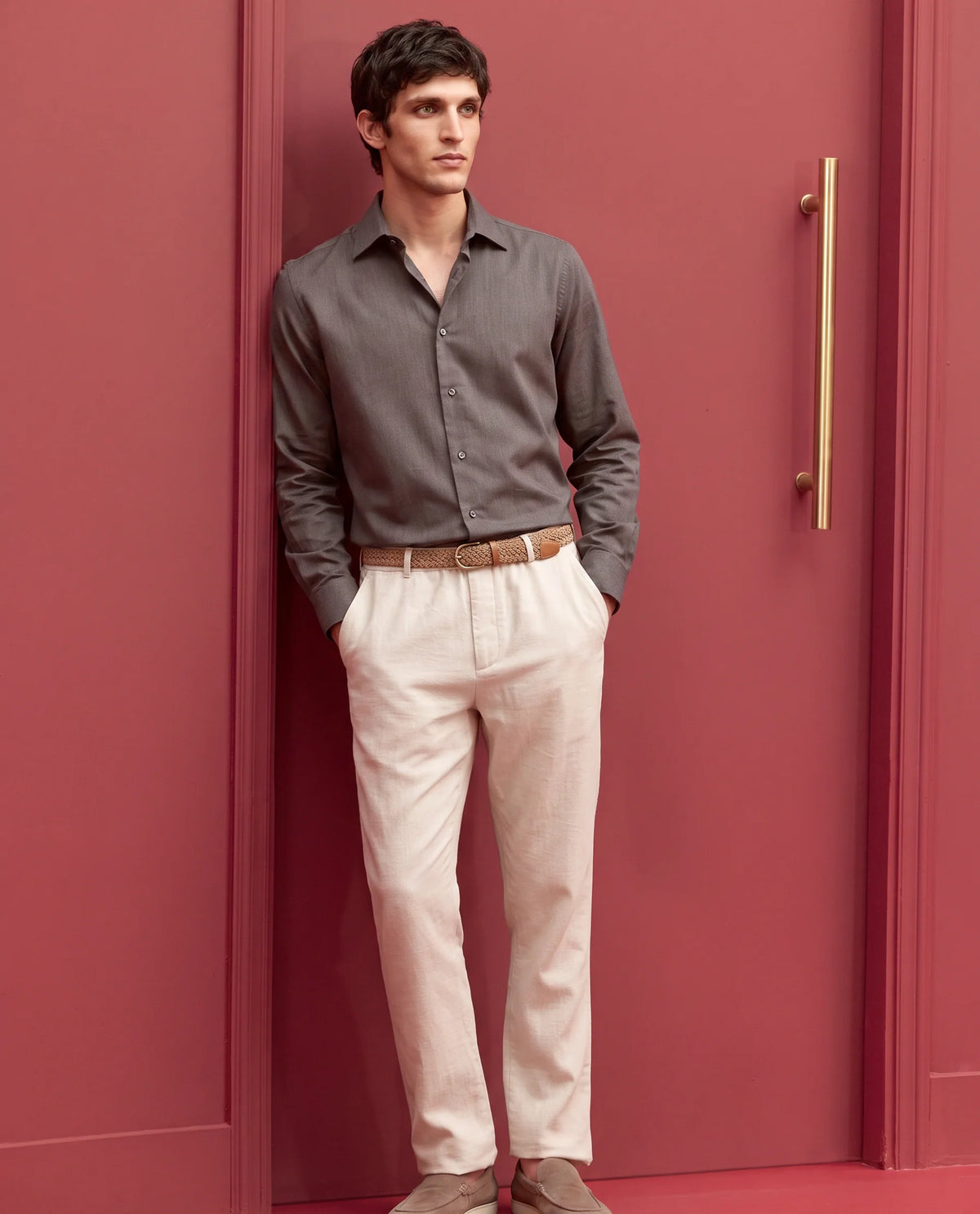 Rare Rabbit Men's Gunjo-Aw26 Brown Polyester Blend Spread Collar Regular Plain Shirt