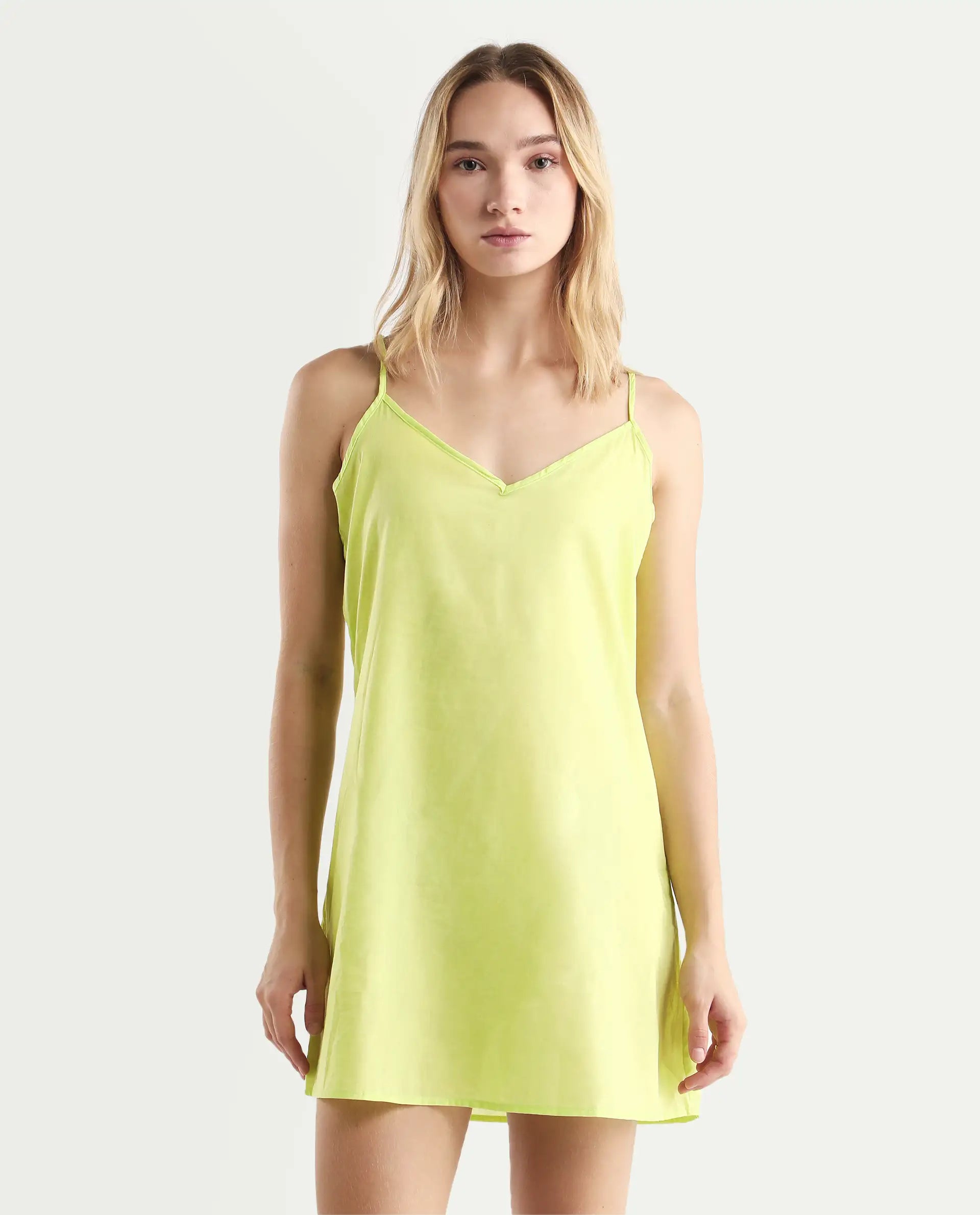 Rareism Women's Gunthaar Light Green Cotton Lapel Neck Schiffli Extended Sleeves Mini Flared Dress