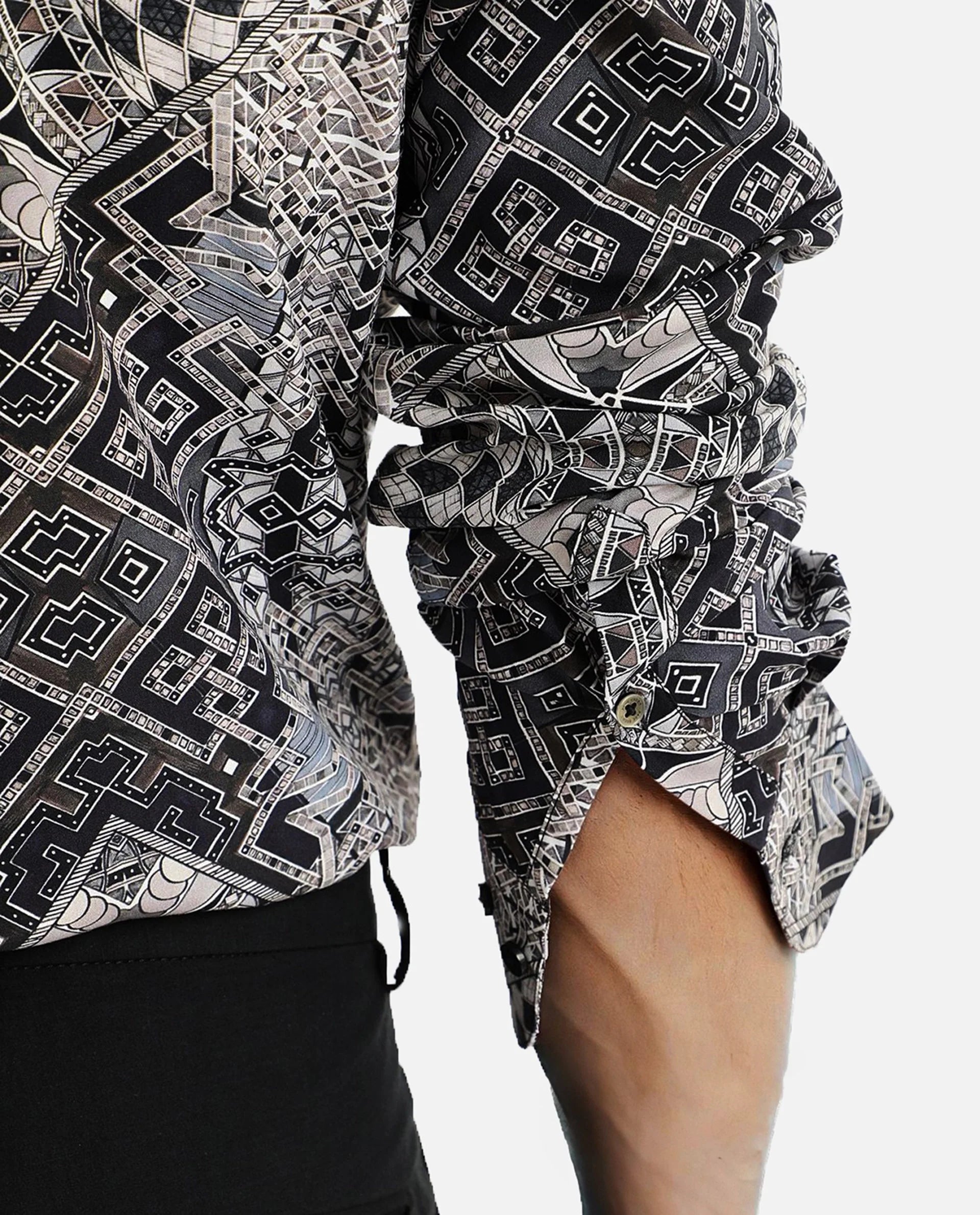 Rare Rabbit Men Guret Black Viscose Fabric Full Sleeve Regular Fit Art Decorative Print Shirt