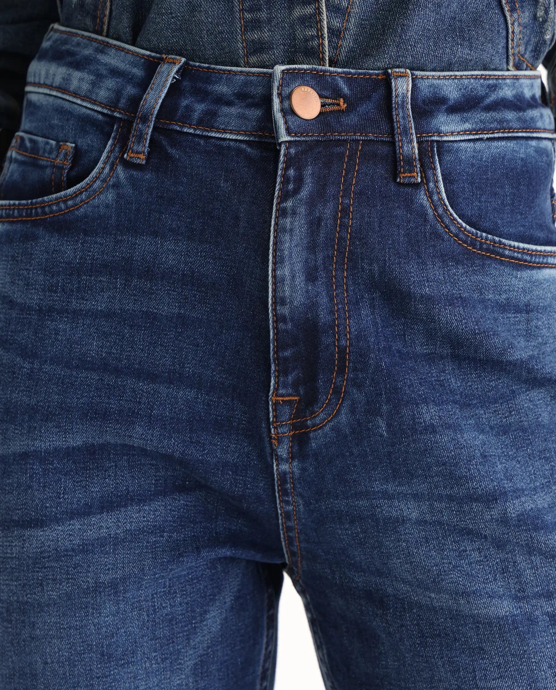 Rareism Women's Hadley Blue Cotton Blend Plain Ankle Length Iconic Bootcut Jeans