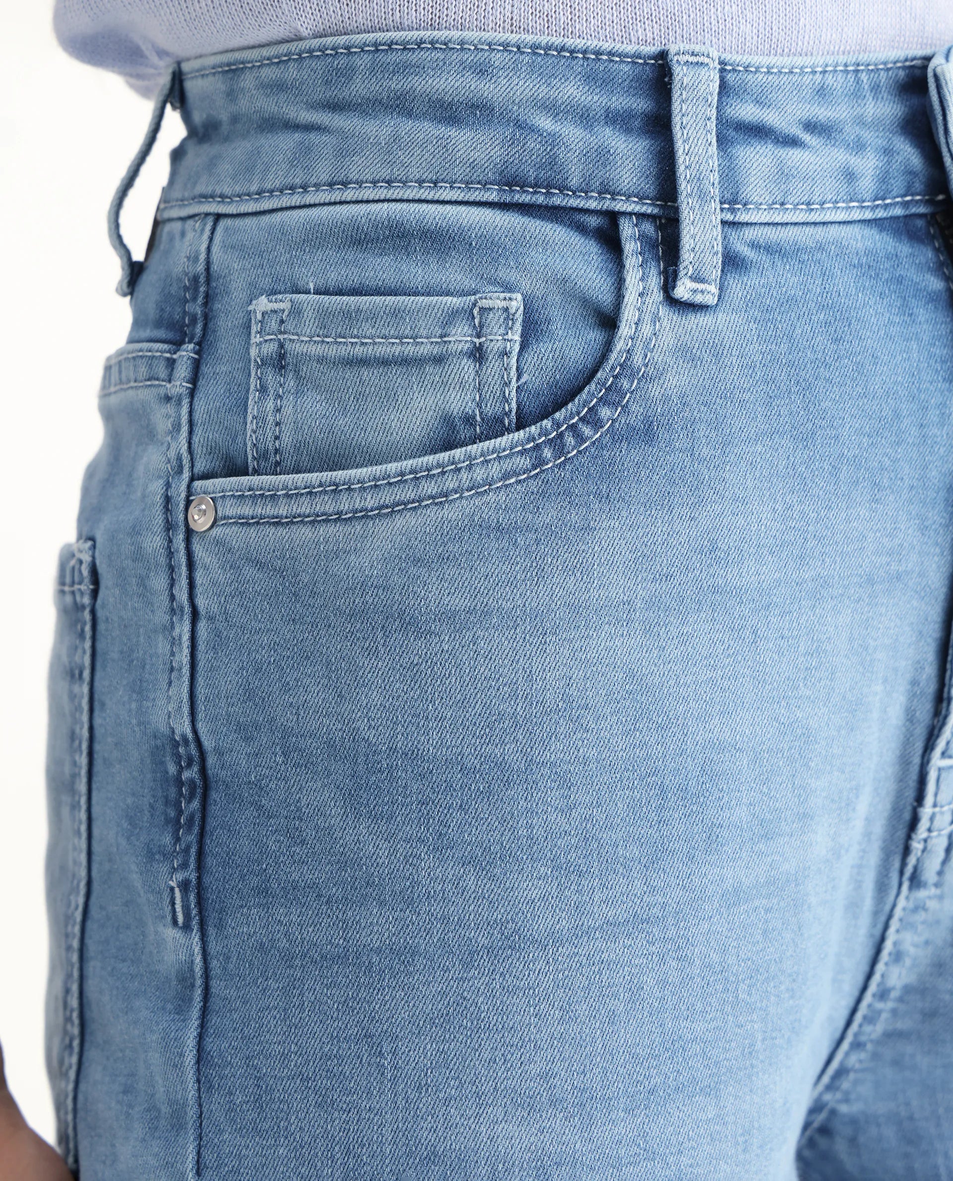 Rareism Women's Hadley Pastel Blue Cotton Blend Plain Ankle Length Bootcut Jeans