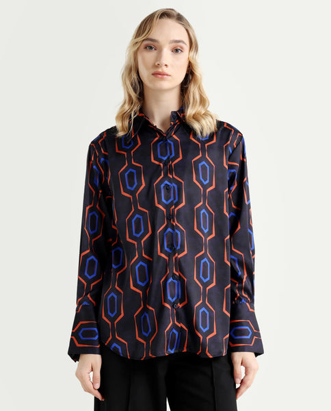 Buy Harbe - Black Geometric Print Regular Fit Shirt| Rareism