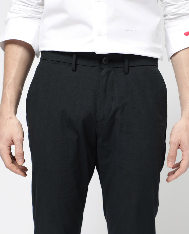 Rare Rabbit Men's Harlow Navy Cotton Fabric Regular Fit Mid Rise Seersucker Trousers