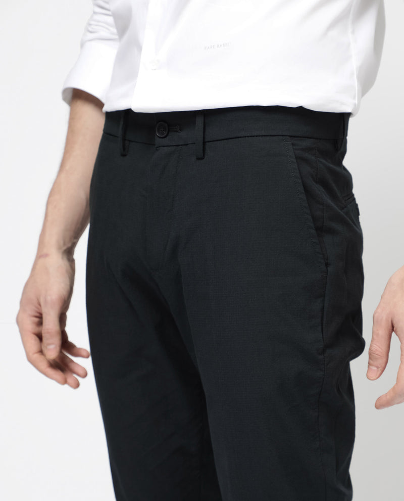 Rare Rabbit Men's Harlow Navy Cotton Fabric Regular Fit Mid Rise Seersucker Trousers