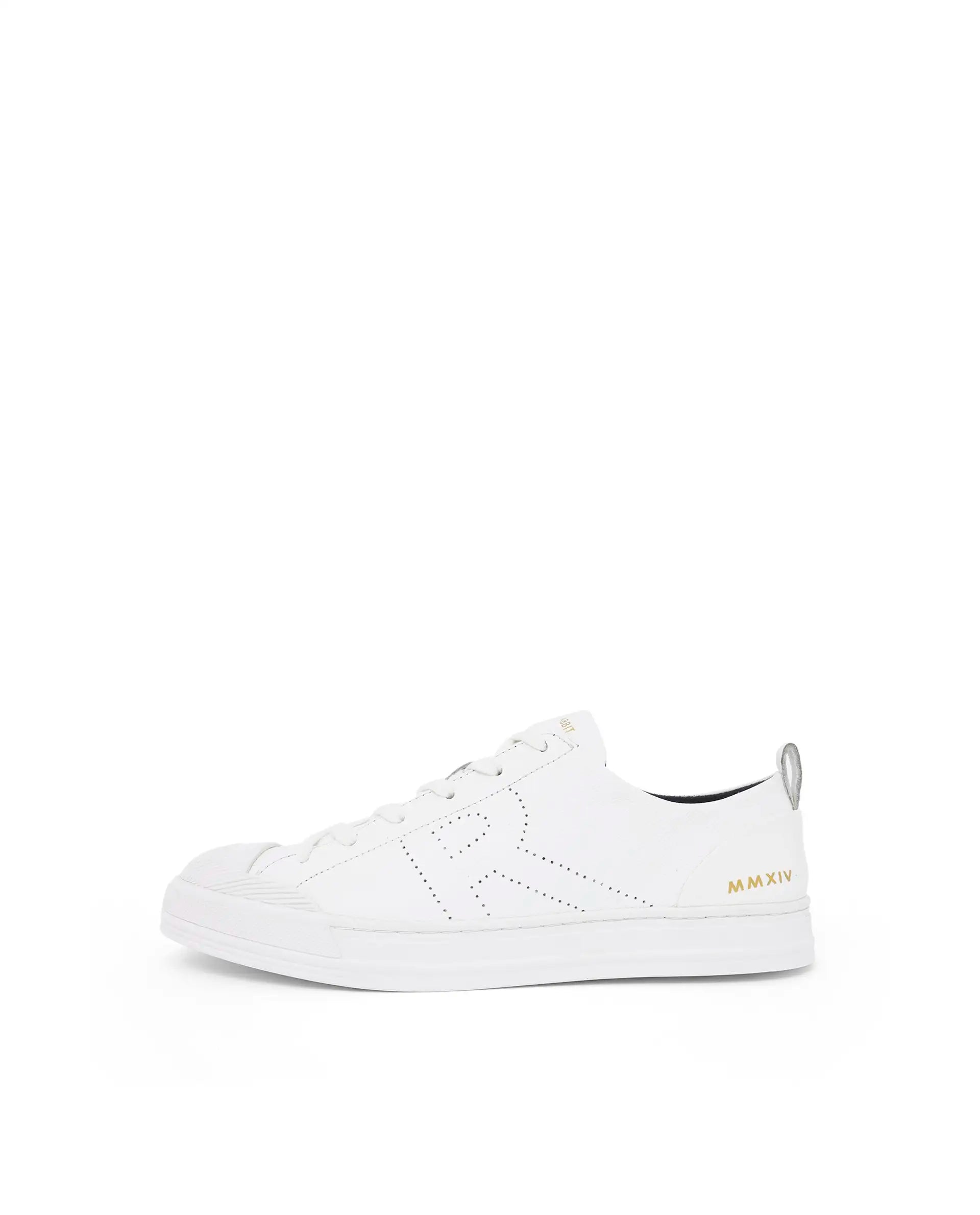 Rare Rabbit Mens Sauron Pro White Premium Milled Leather Lace Up Low Top Round Toe Sneaker Shoes