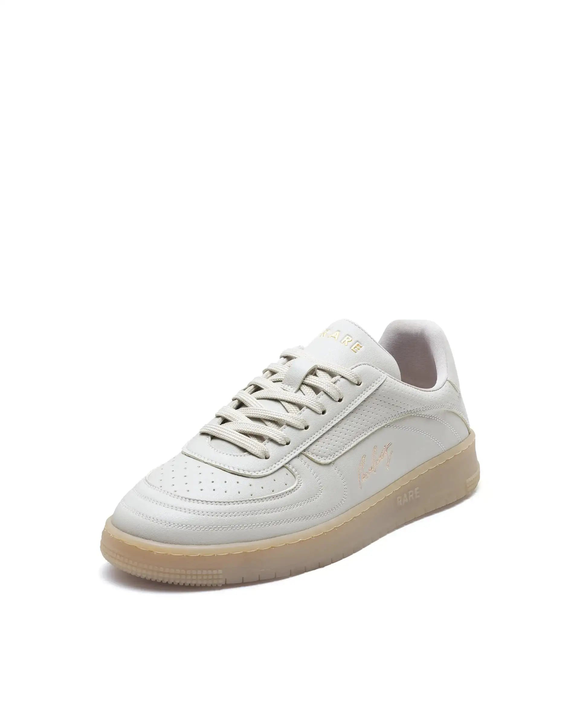 Rare Rabbit Men's Agno Taupe Micro Leather Sneaker