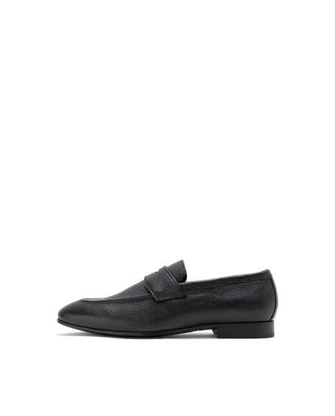 Rare Rabbit Men Ardent Black Milled Leather Penny Saddle Slip-On Loafe