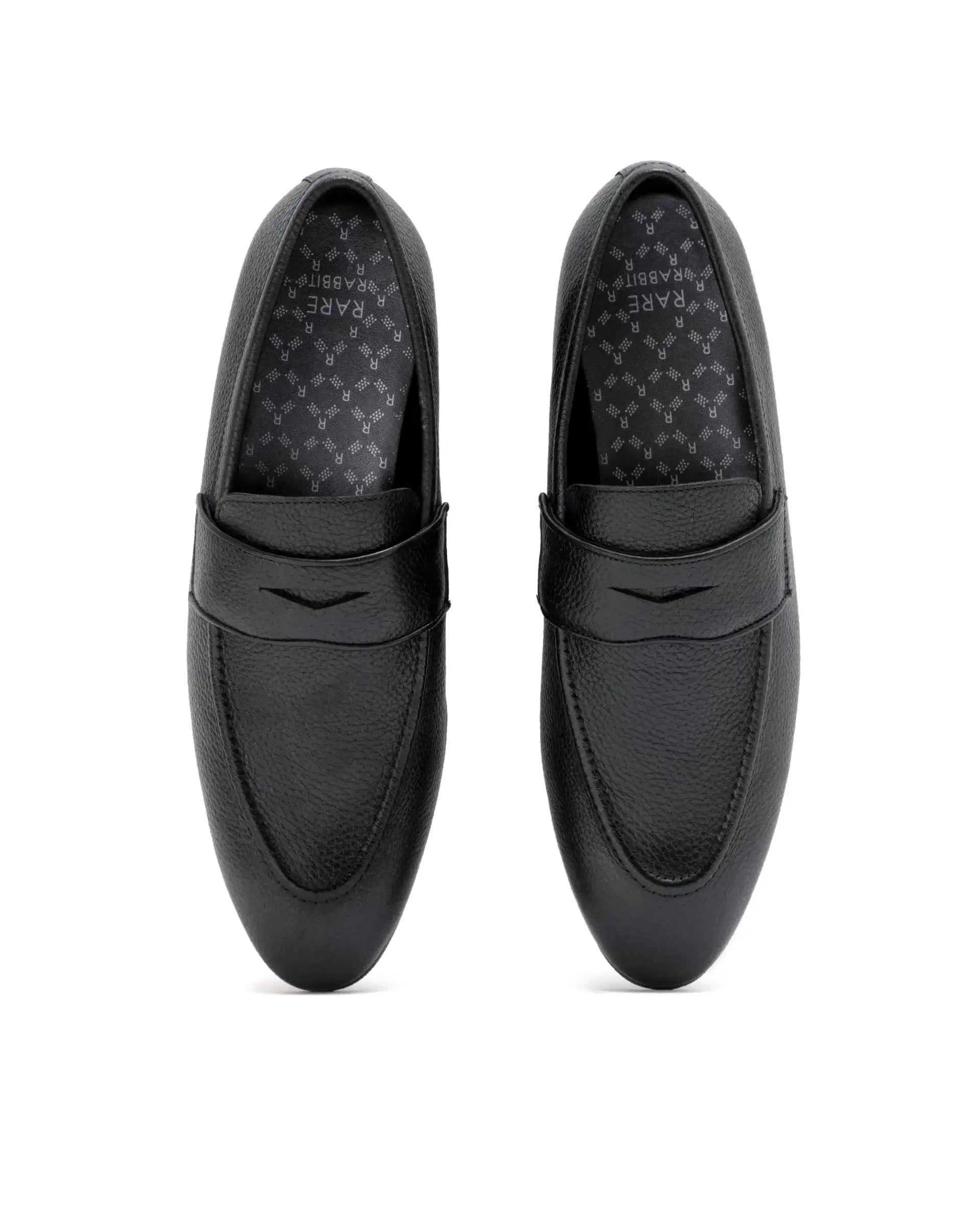 Rare Rabbit Men Ardent Black Milled Leather Penny Saddle Slip-On Loafers