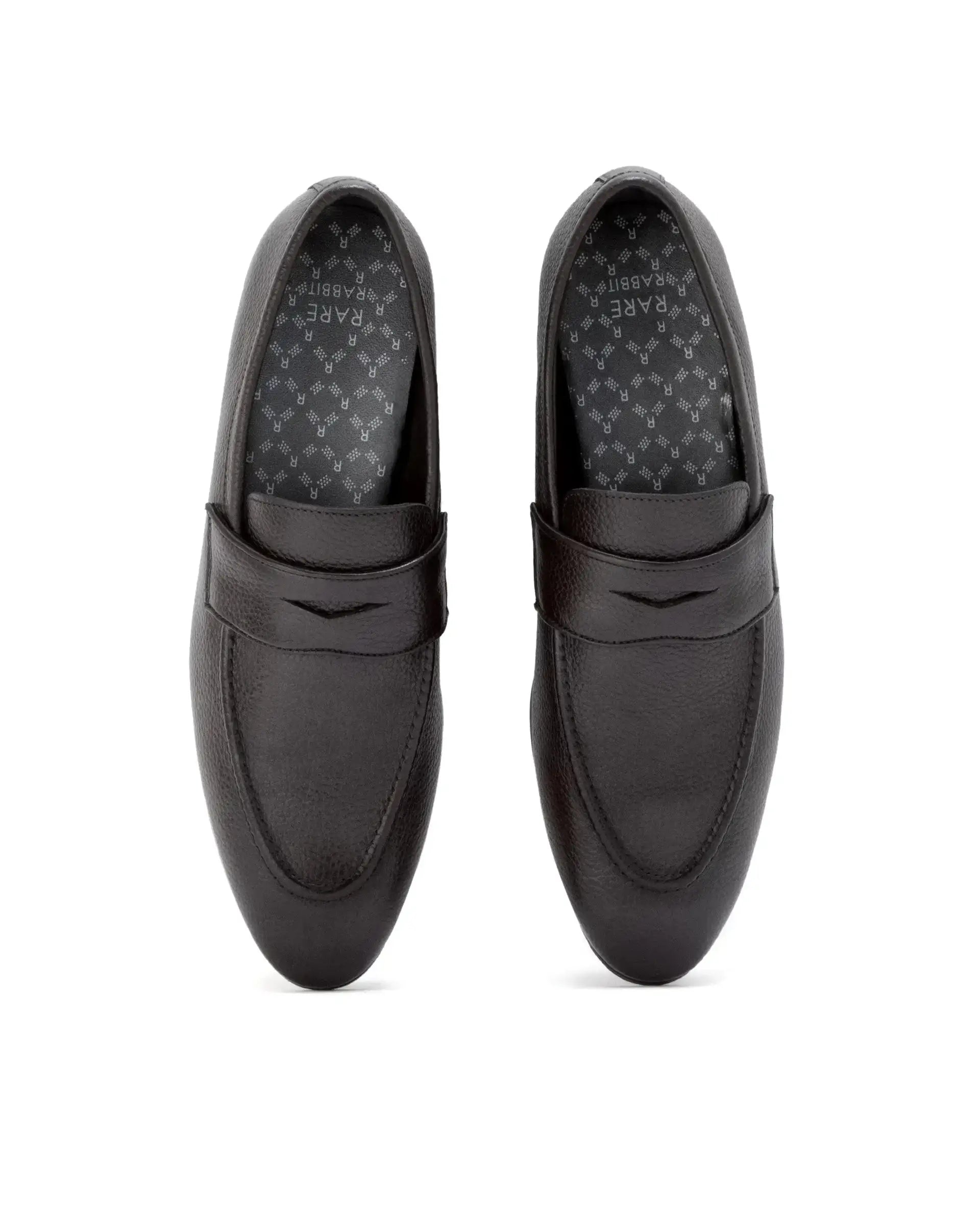 Rare Rabbit Men Ardent Brown Milled Leather Penny Saddle Slip-On Loafers