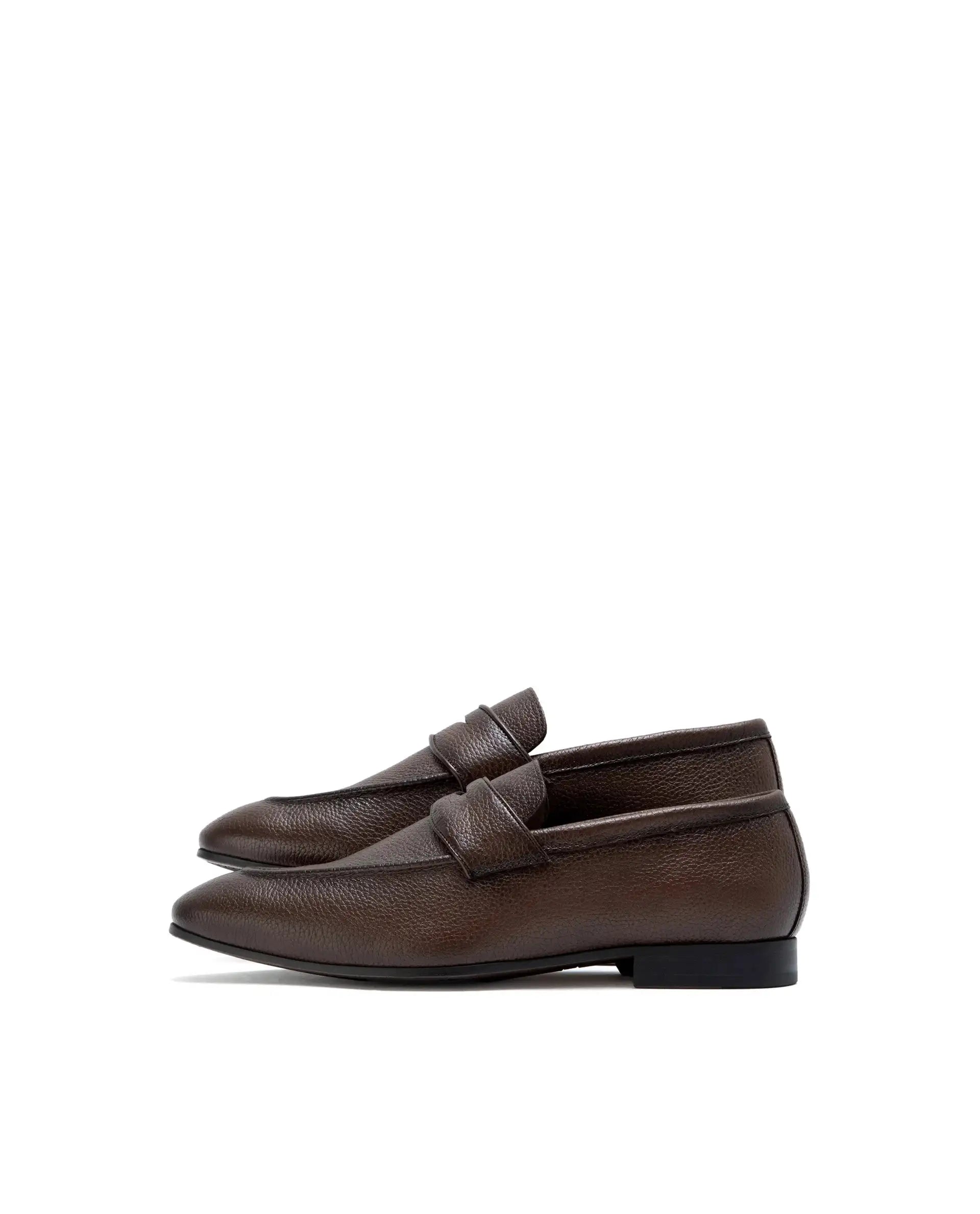Rare Rabbit Men Ardent Tan Milled Leather Penny Saddle Slip-On Loafers