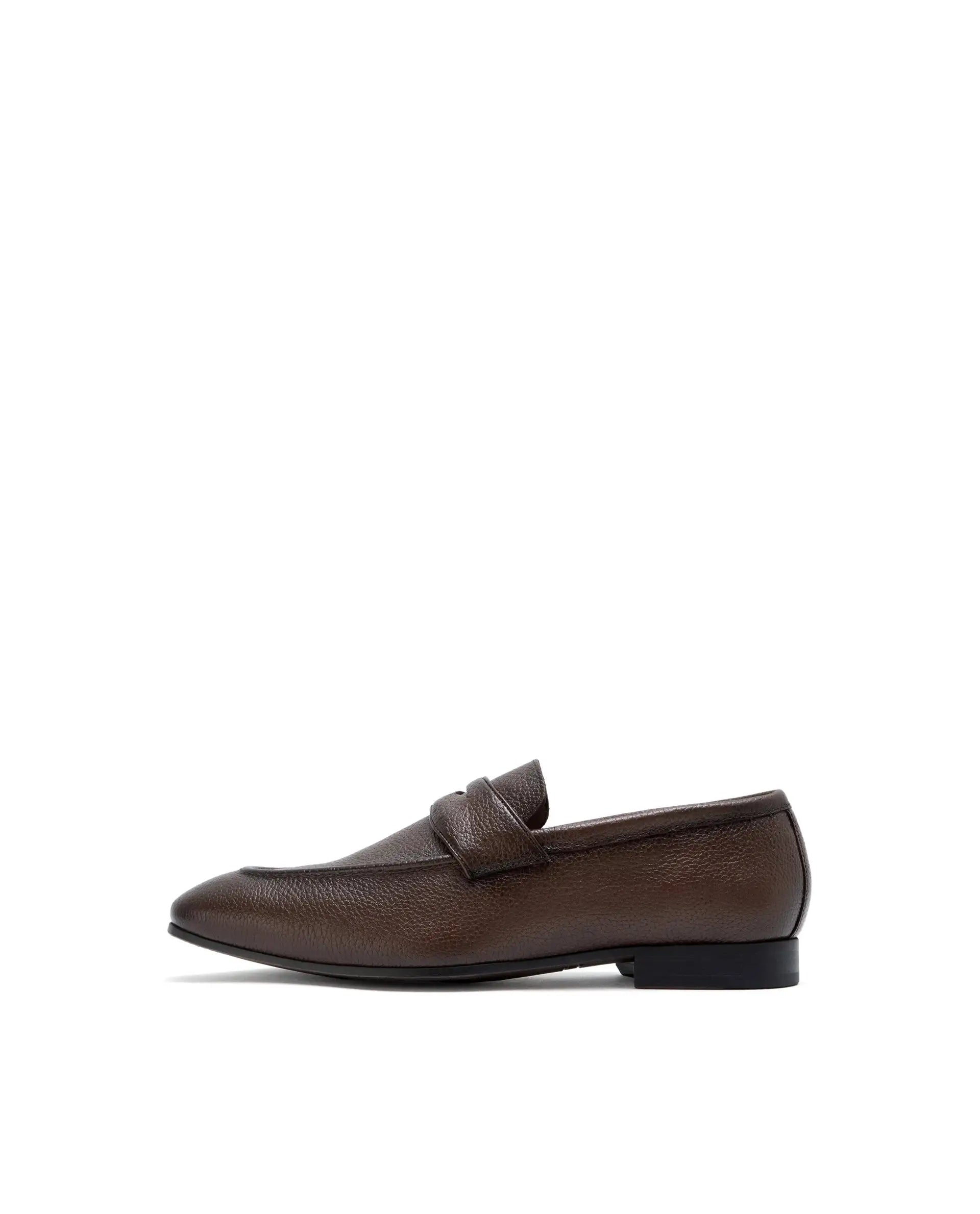 Rare Rabbit Men Ardent Tan Milled Leather Penny Saddle Slip-On Loafers