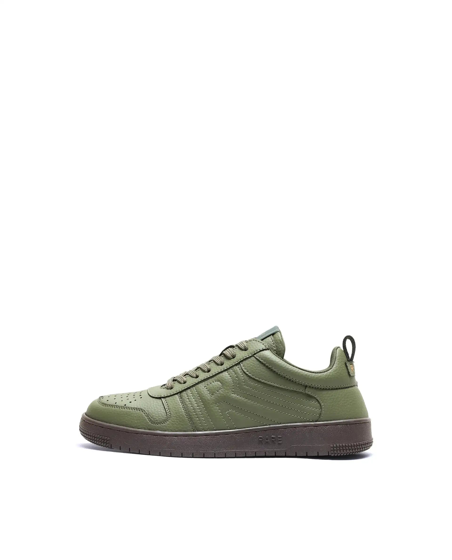 Rare Rabbit Men's Bane Olive Micro Leather Sneaker