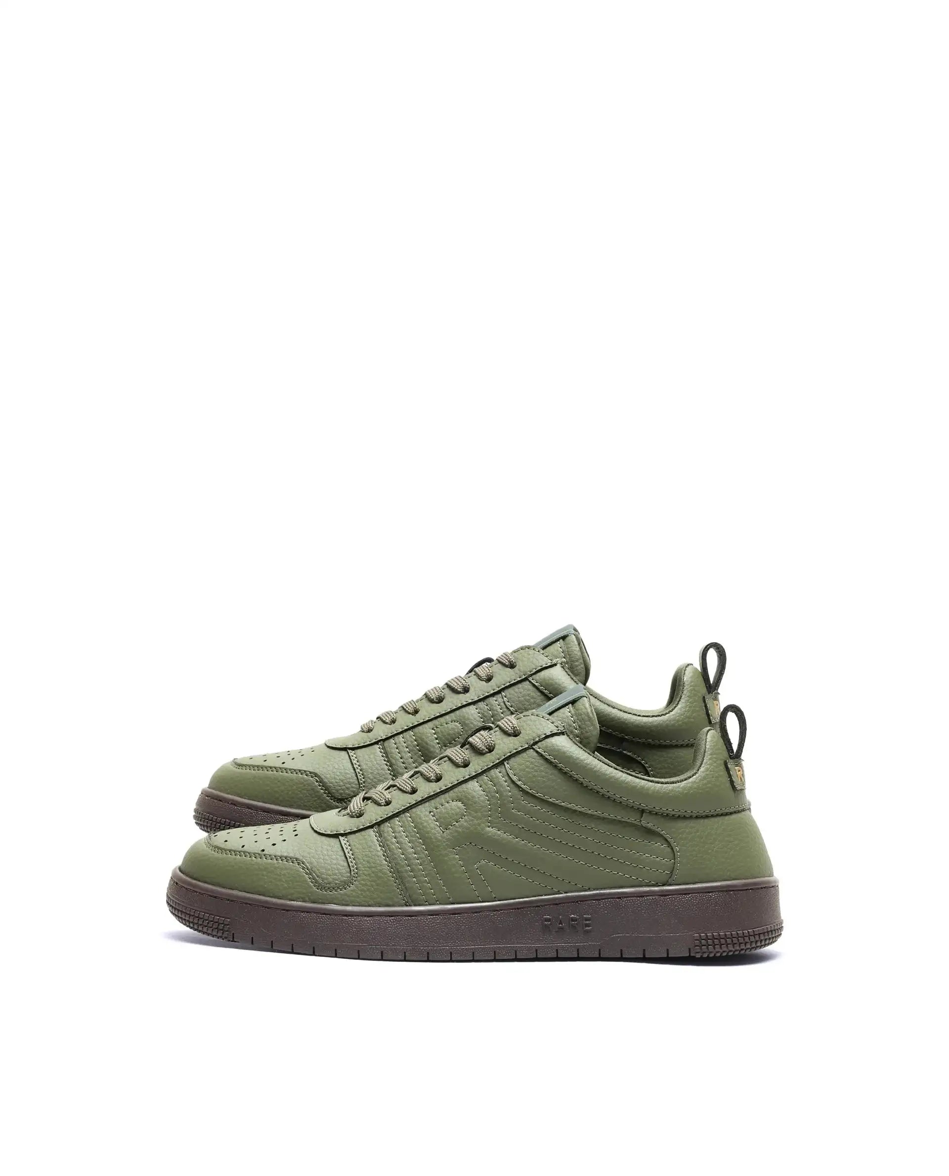 Rare Rabbit Men's Bane Olive Micro Leather Sneaker