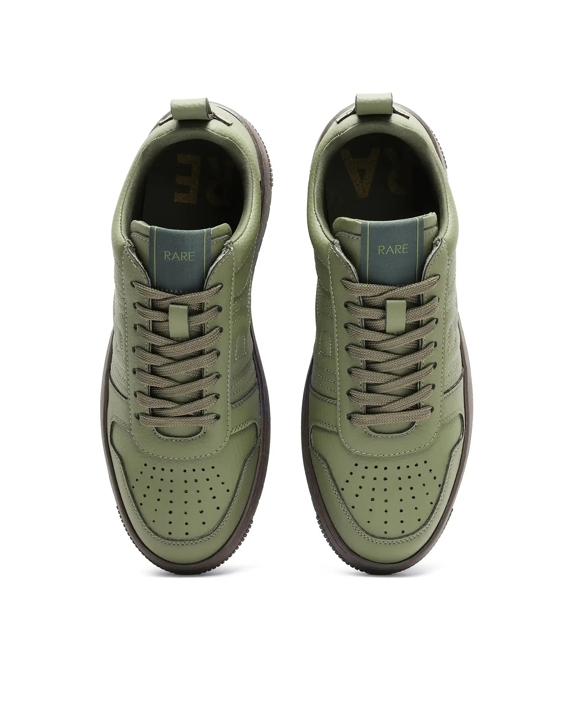 Rare Rabbit Men's Bane Olive Micro Leather Sneaker