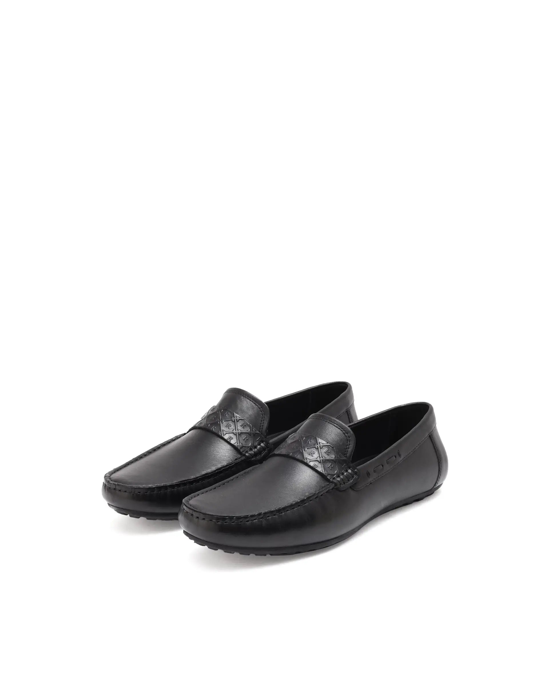Rare Rabbit Men's Bold Black Slip-On Monotone Genuine Leather Driver Moccasin