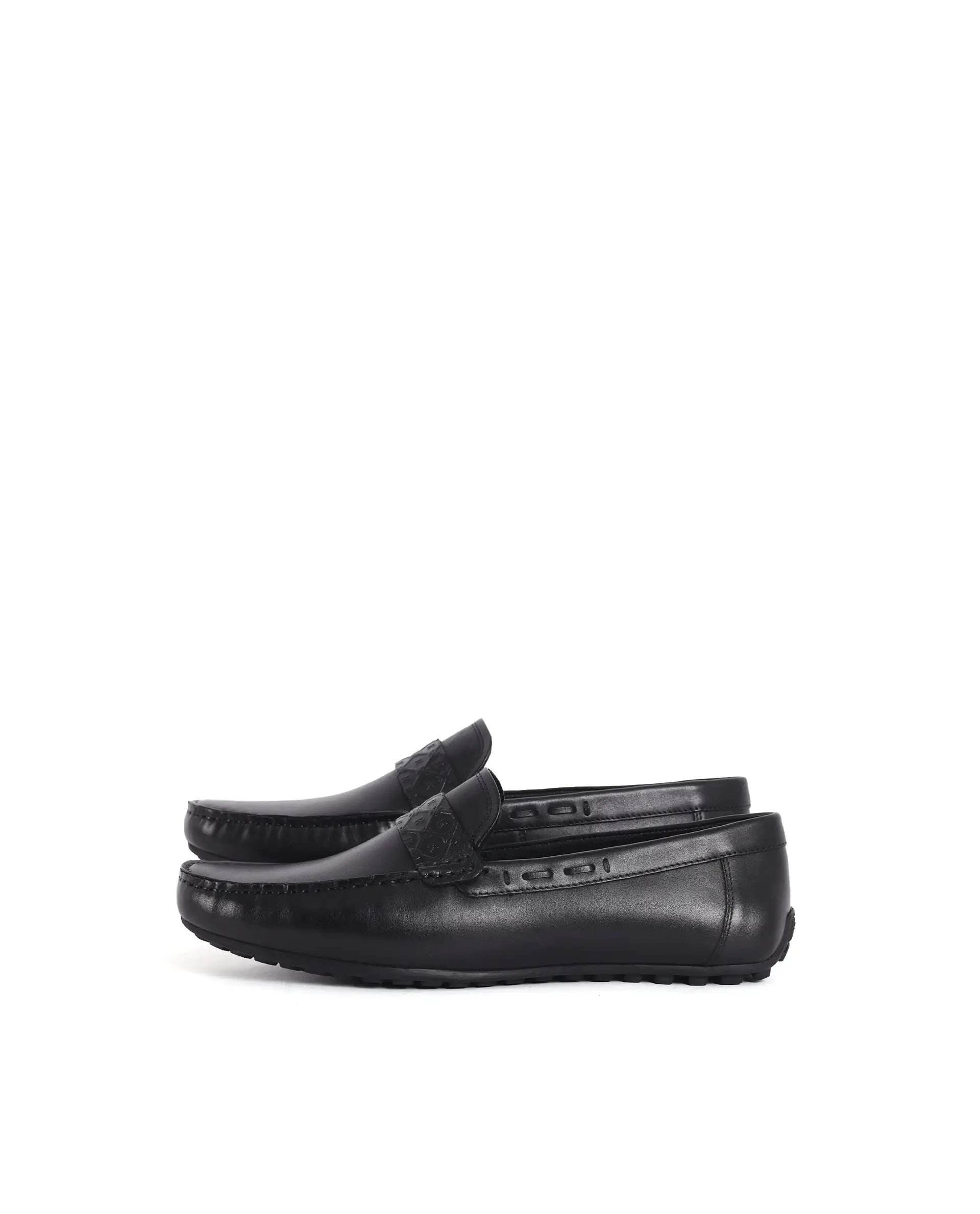 Rare Rabbit Men's Bold Black Slip-On Monotone Genuine Leather Driver Moccasin