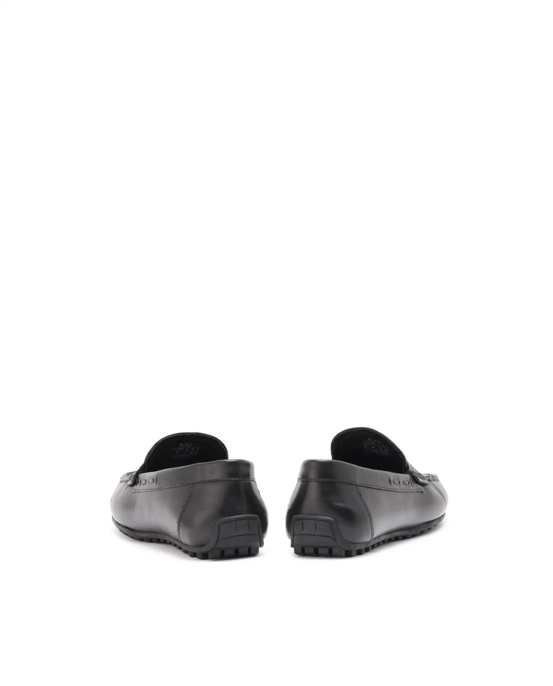 Rare Rabbit Men's Bold Black Slip-On Monotone Genuine Leather Driver Moccasin