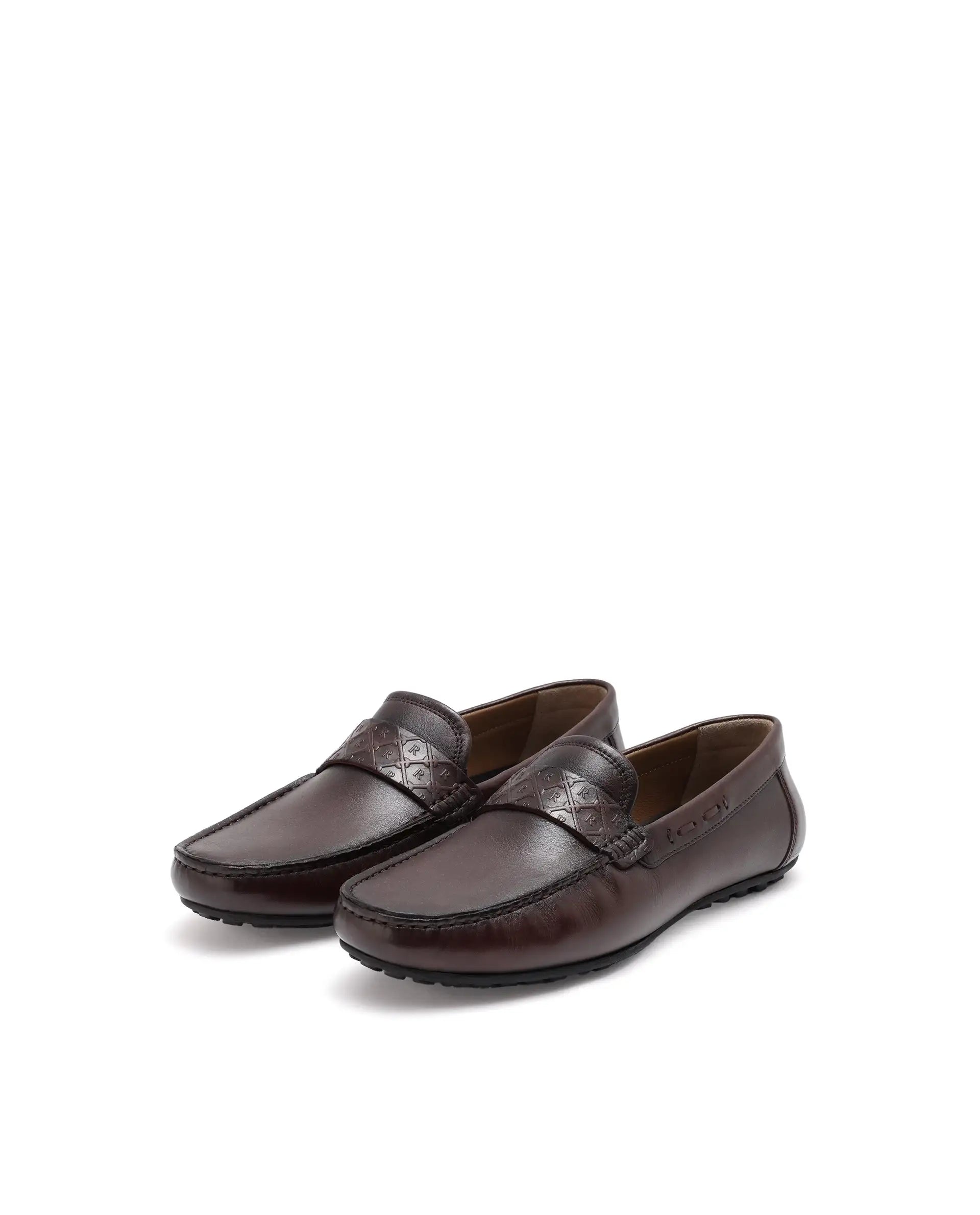 Rare Rabbit Men's Bold Brown Slip-On Monotone Genuine Leather Driver Moccasin