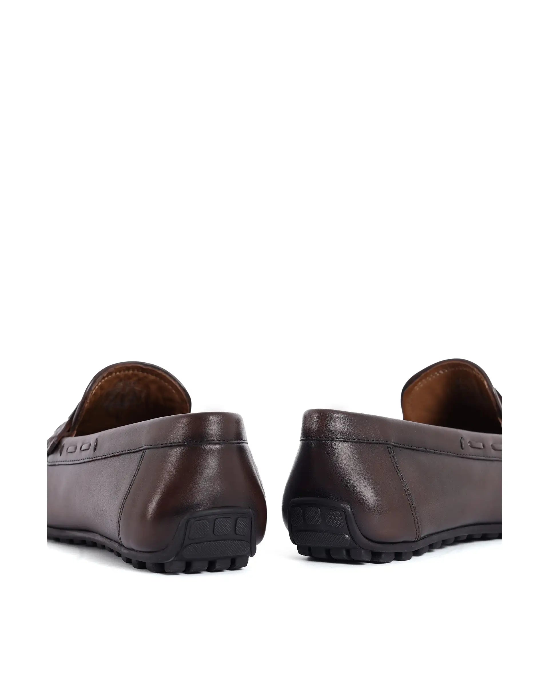 Rare Rabbit Men's Bold Brown Slip-On Monotone Genuine Leather Driver Moccasin