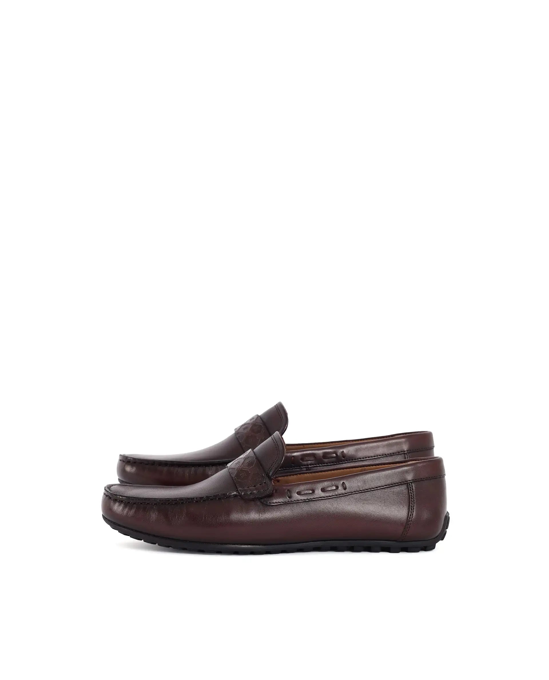 Rare Rabbit Men's Bold Burgundy Slip-On Monotone Genuine Leather Driver Moccasin