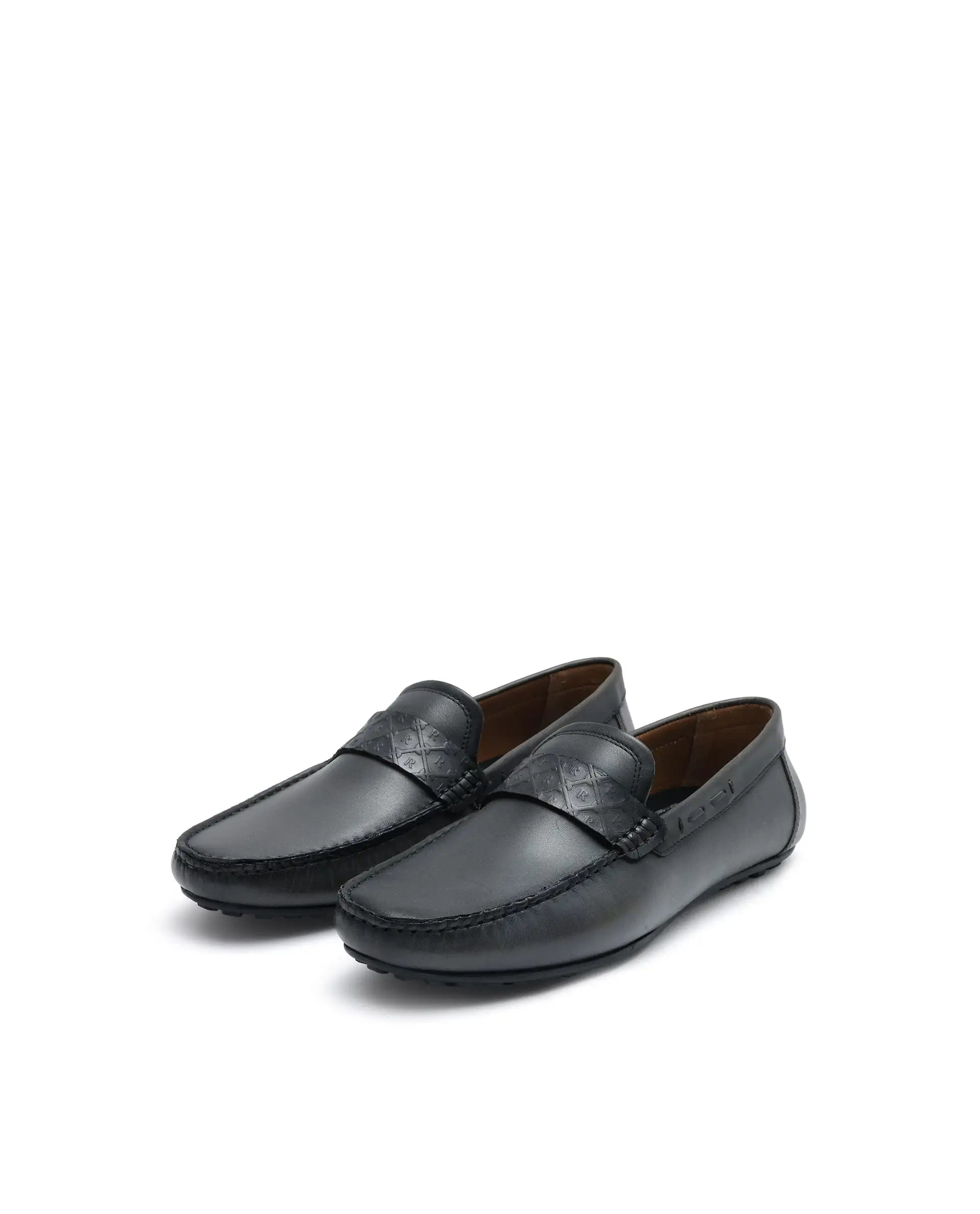 Rare Rabbit Men's Bold Dark Olive Slip-On Monotone Genuine Leather Driver Moccasin