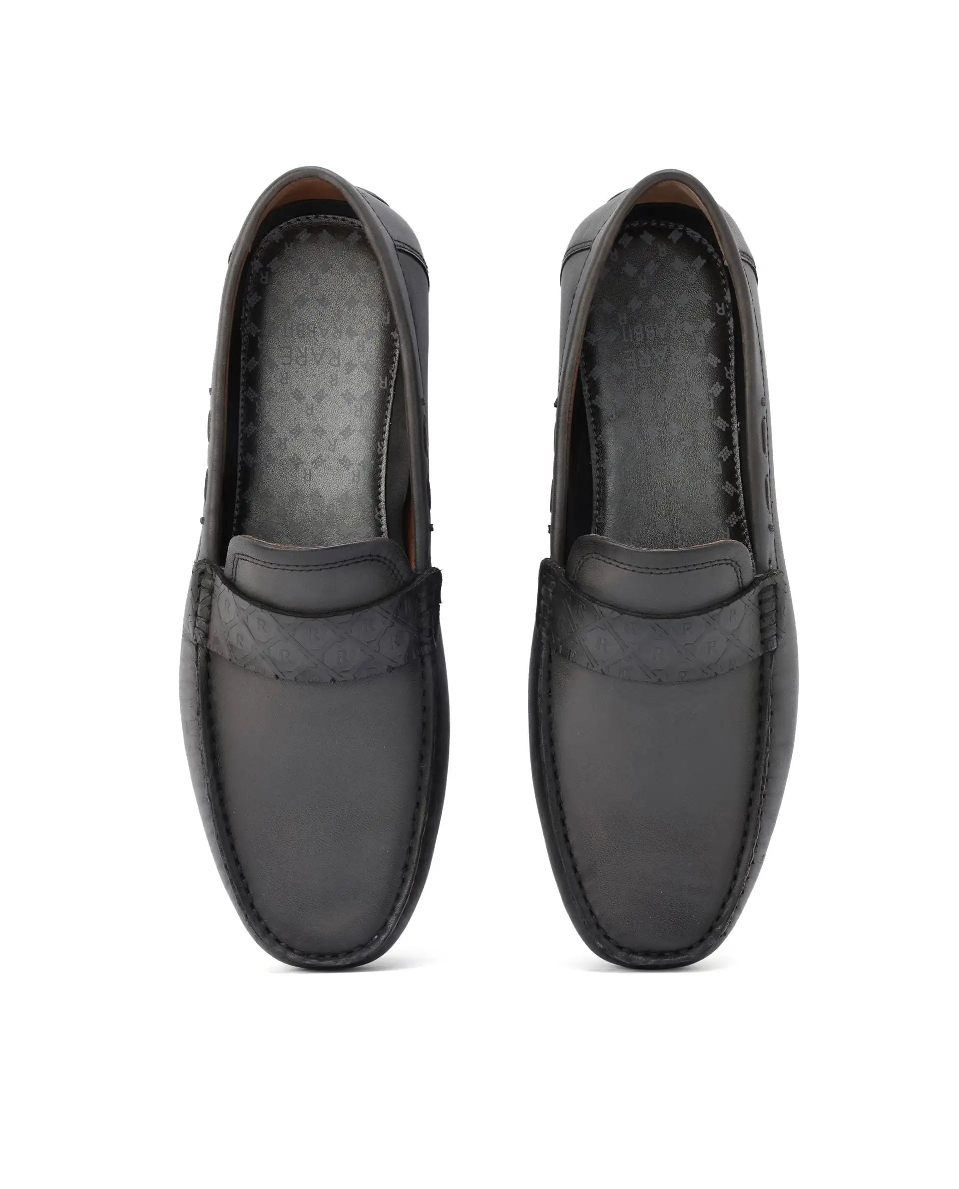 Rare Rabbit Men's Bold Dark Olive Slip-On Monotone Genuine Leather Driver Moccasin