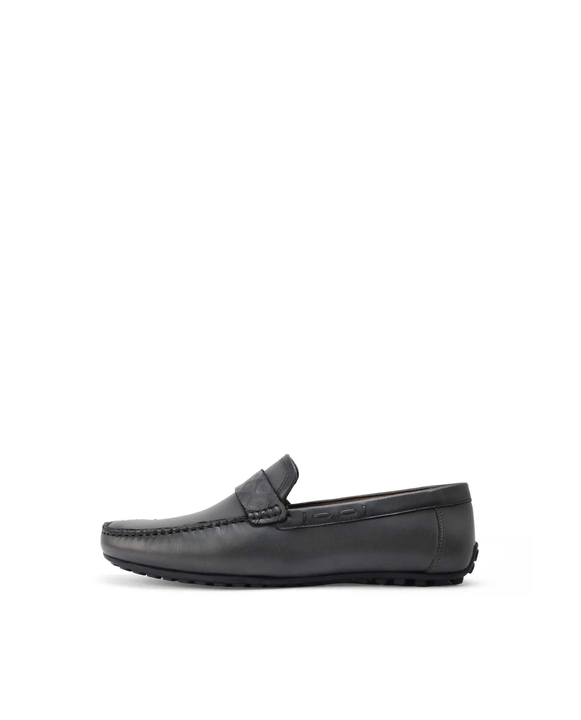 Rare Rabbit Men's Bold Dark Olive Slip-On Monotone Genuine Leather Driver Moccasin