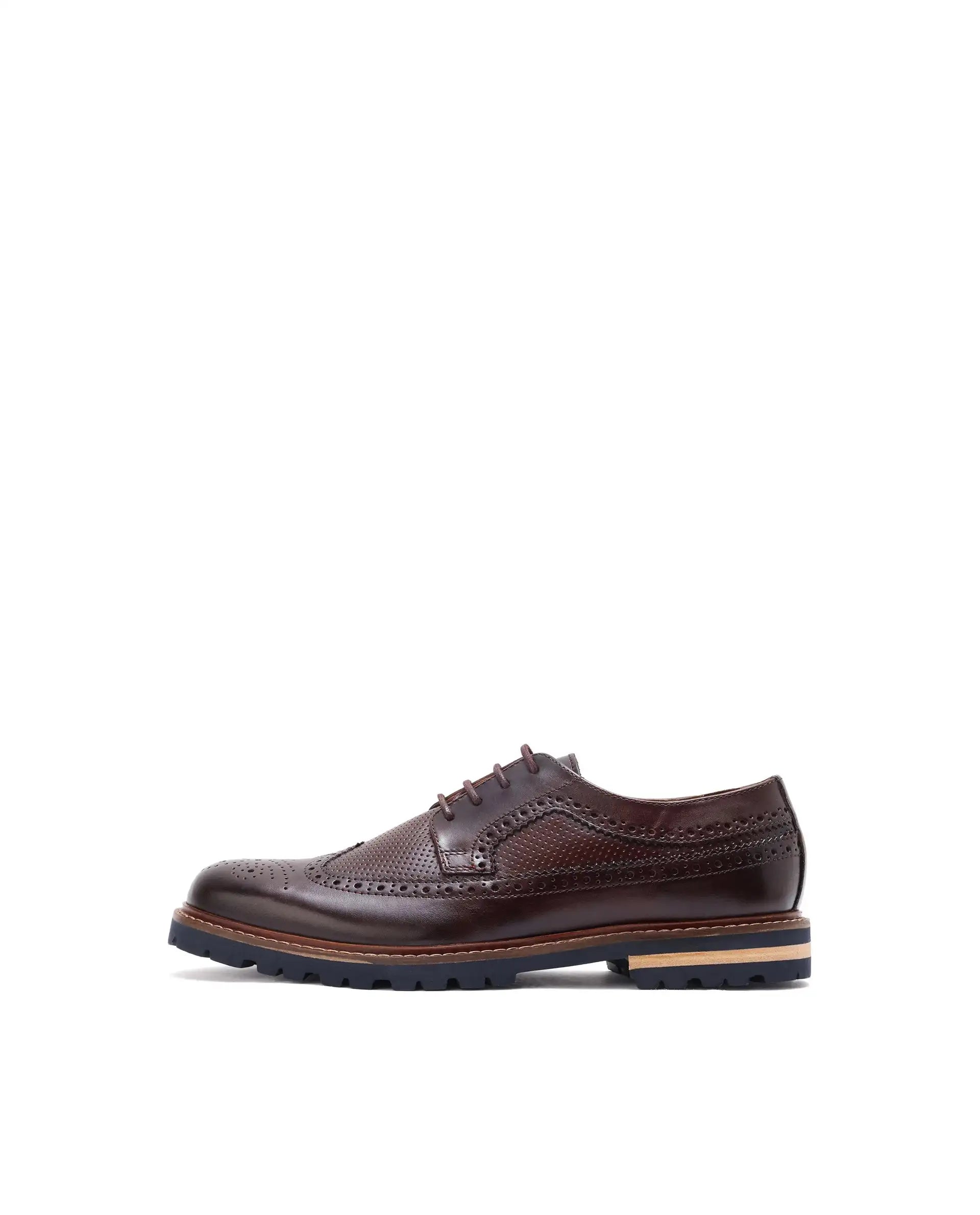 Rare Rabbit Mens Brox Maroon Derby Lace-Up Brogue Detailing Leather Formal Shoes
