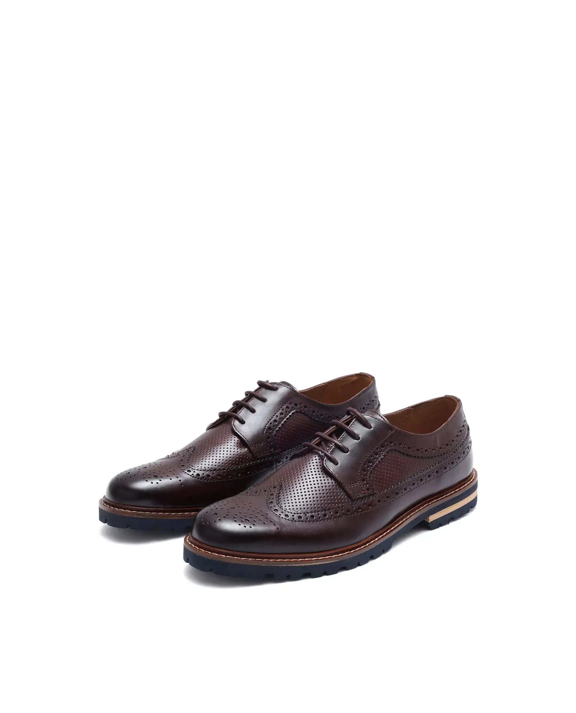 Rare Rabbit Mens Brox Maroon Derby Lace-Up Brogue Detailing Leather Formal Shoes