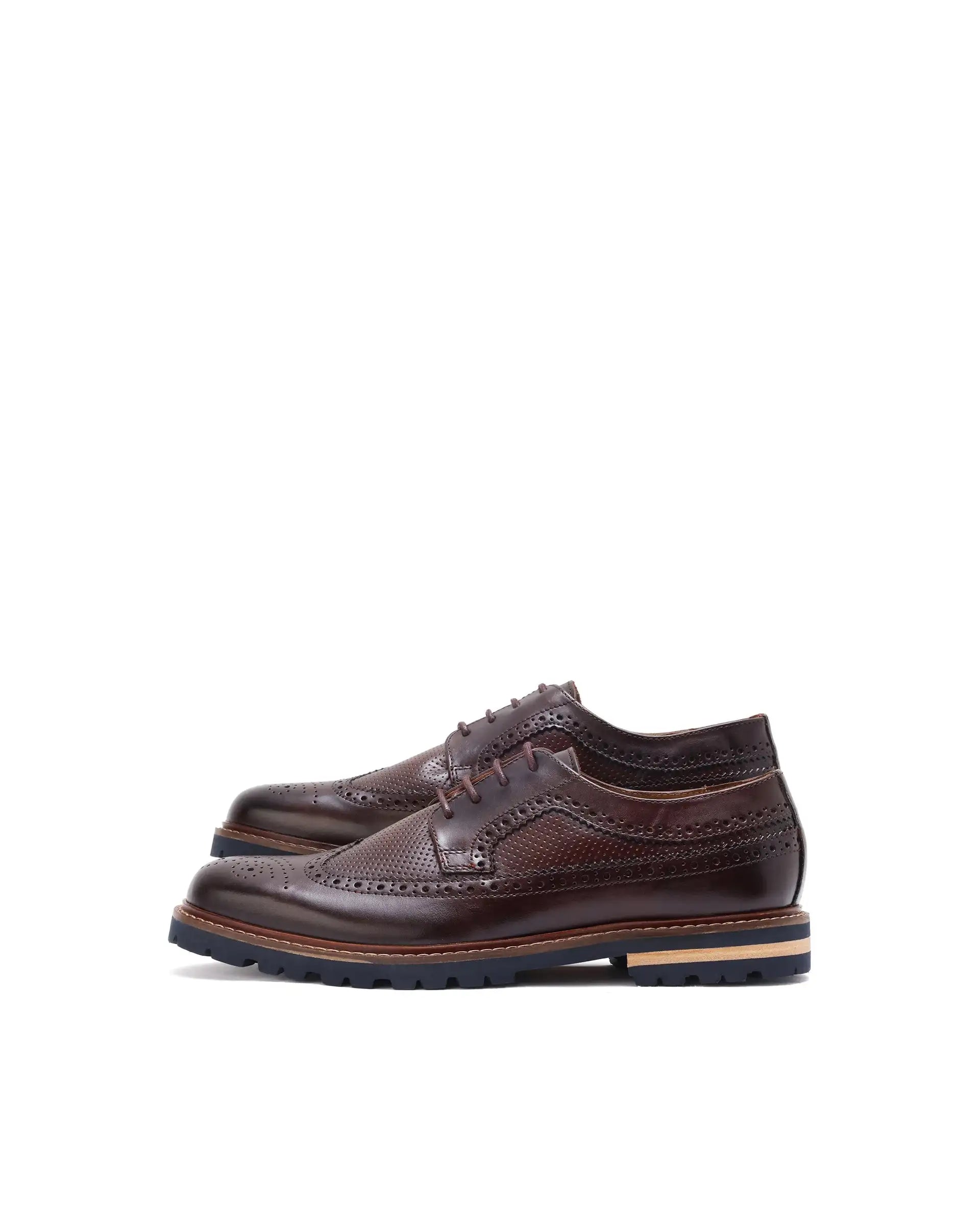 Rare Rabbit Mens Brox Maroon Derby Lace-Up Brogue Detailing Leather Formal Shoes