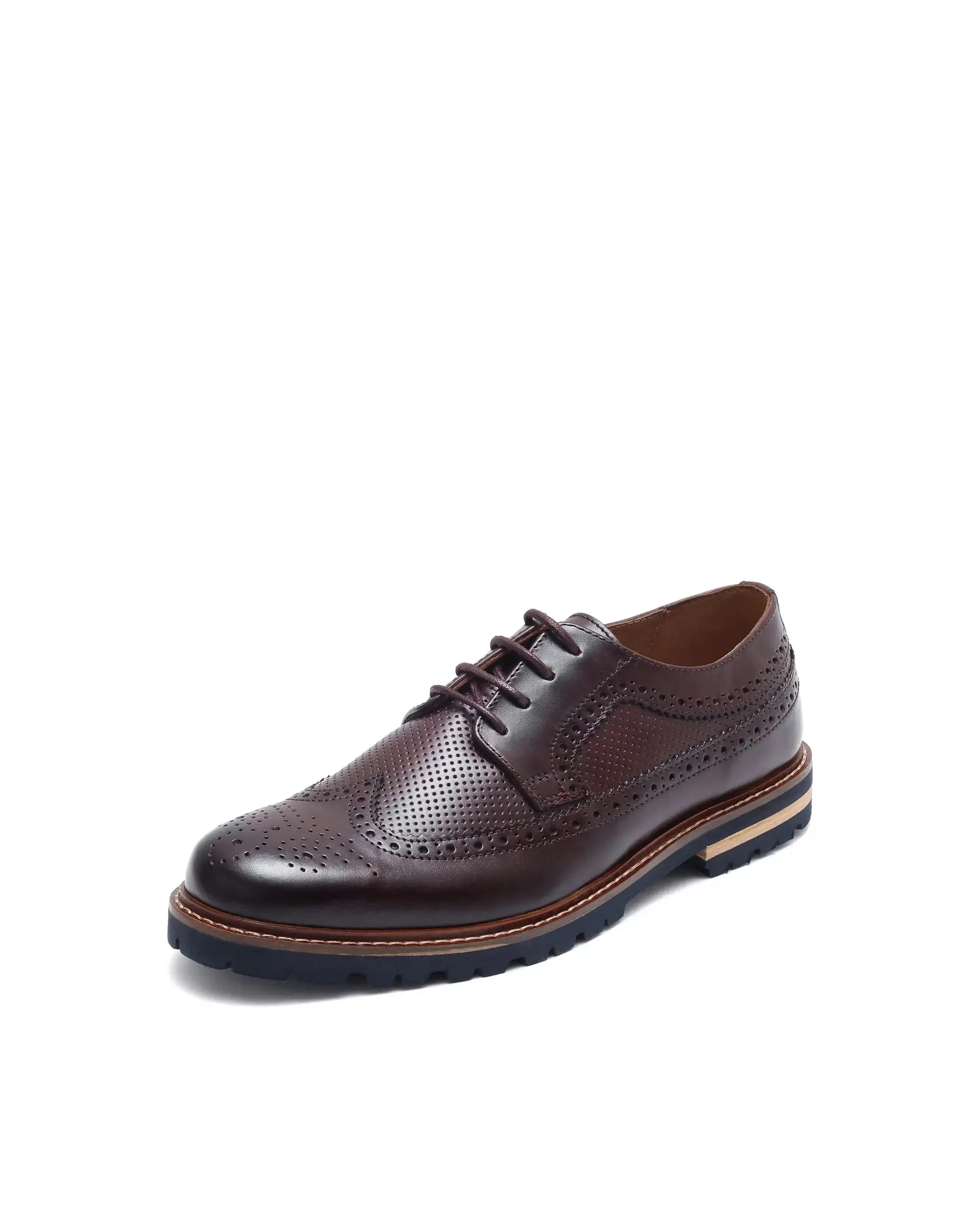Rare Rabbit Mens Brox Maroon Derby Lace-Up Brogue Detailing Leather Formal Shoes