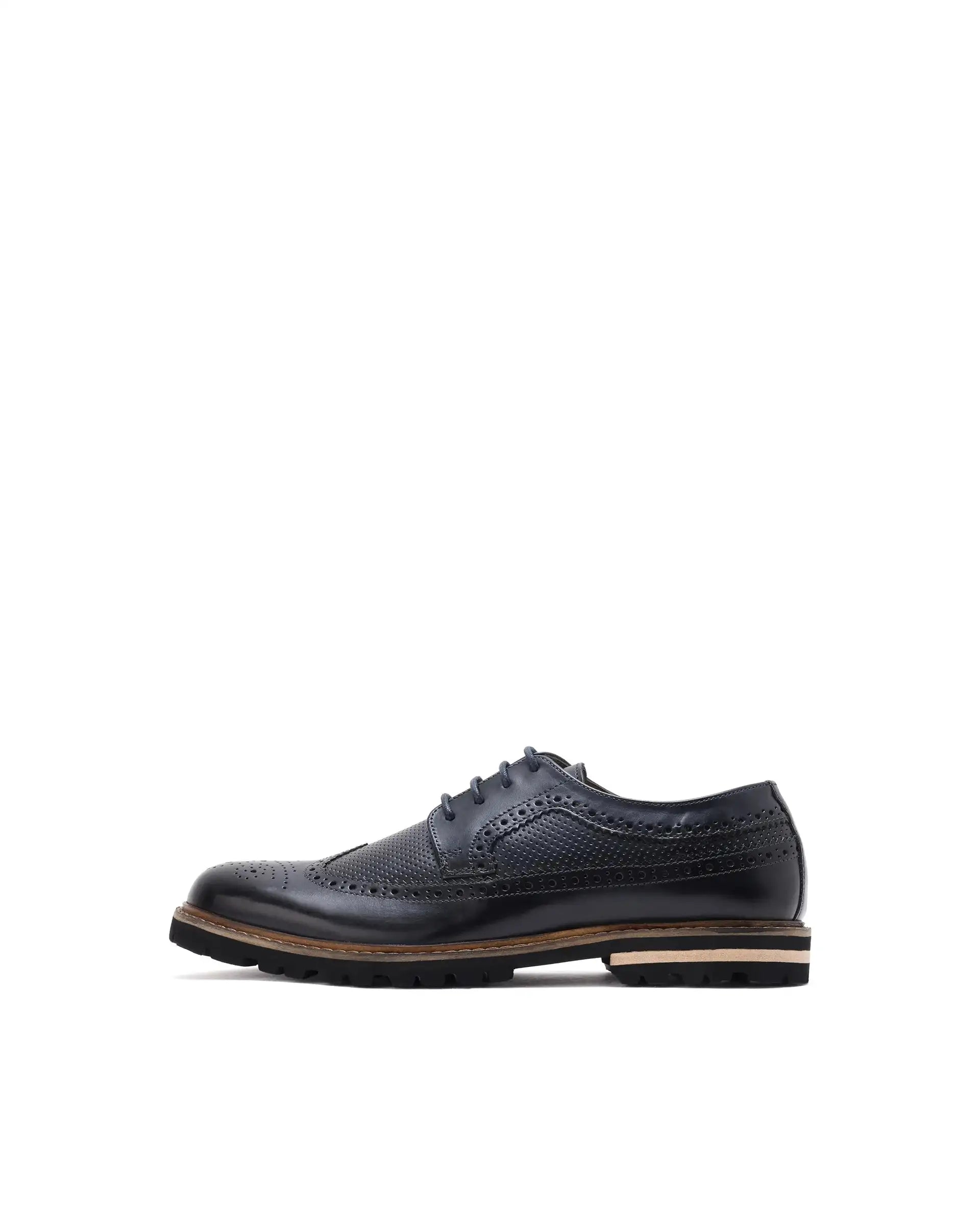 Rare Rabbit Mens Brox Navy Derby Lace-Up Brogue Detailing Leather Formal Shoes
