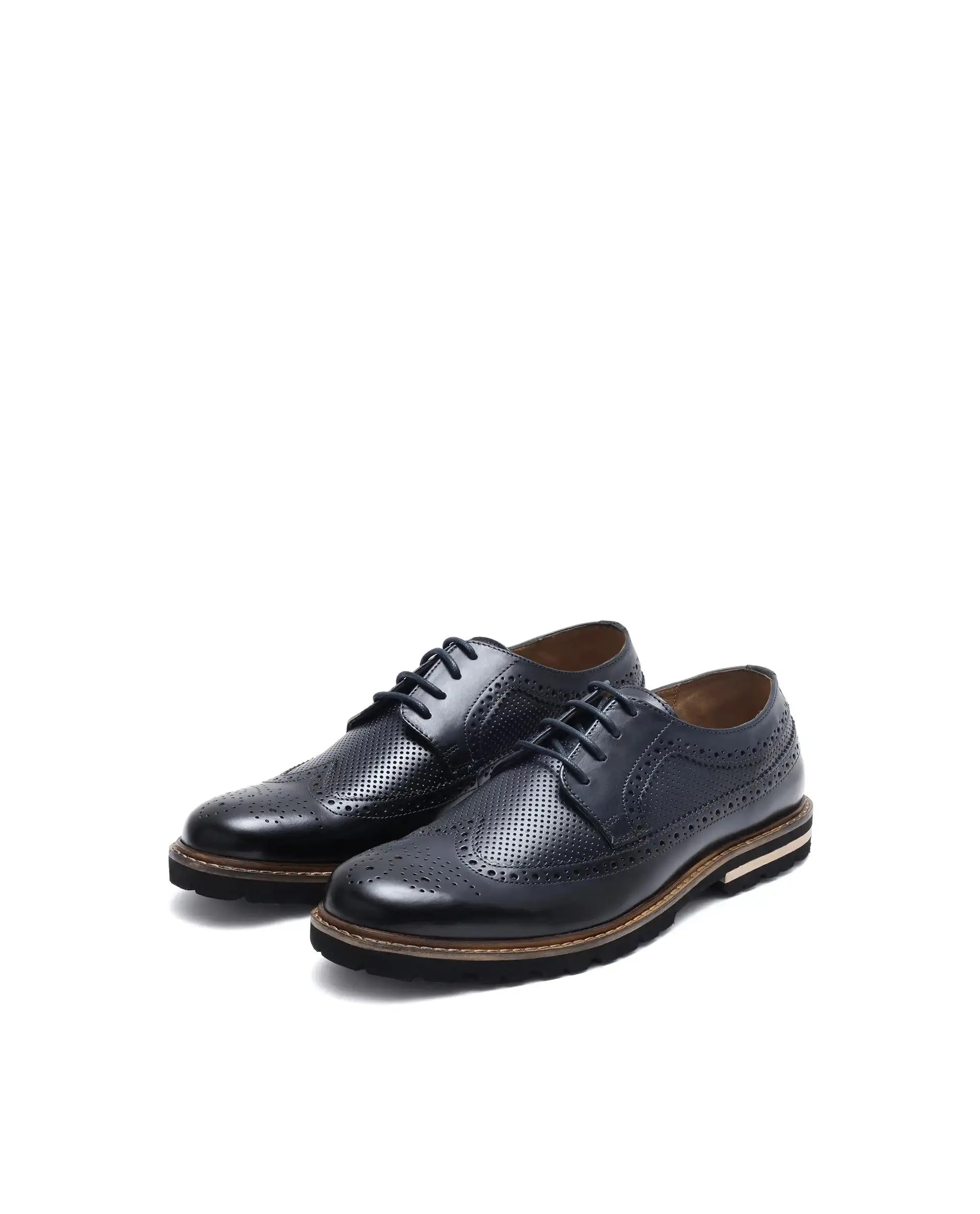 Rare Rabbit Mens Brox Navy Derby Lace-Up Brogue Detailing Leather Formal Shoes