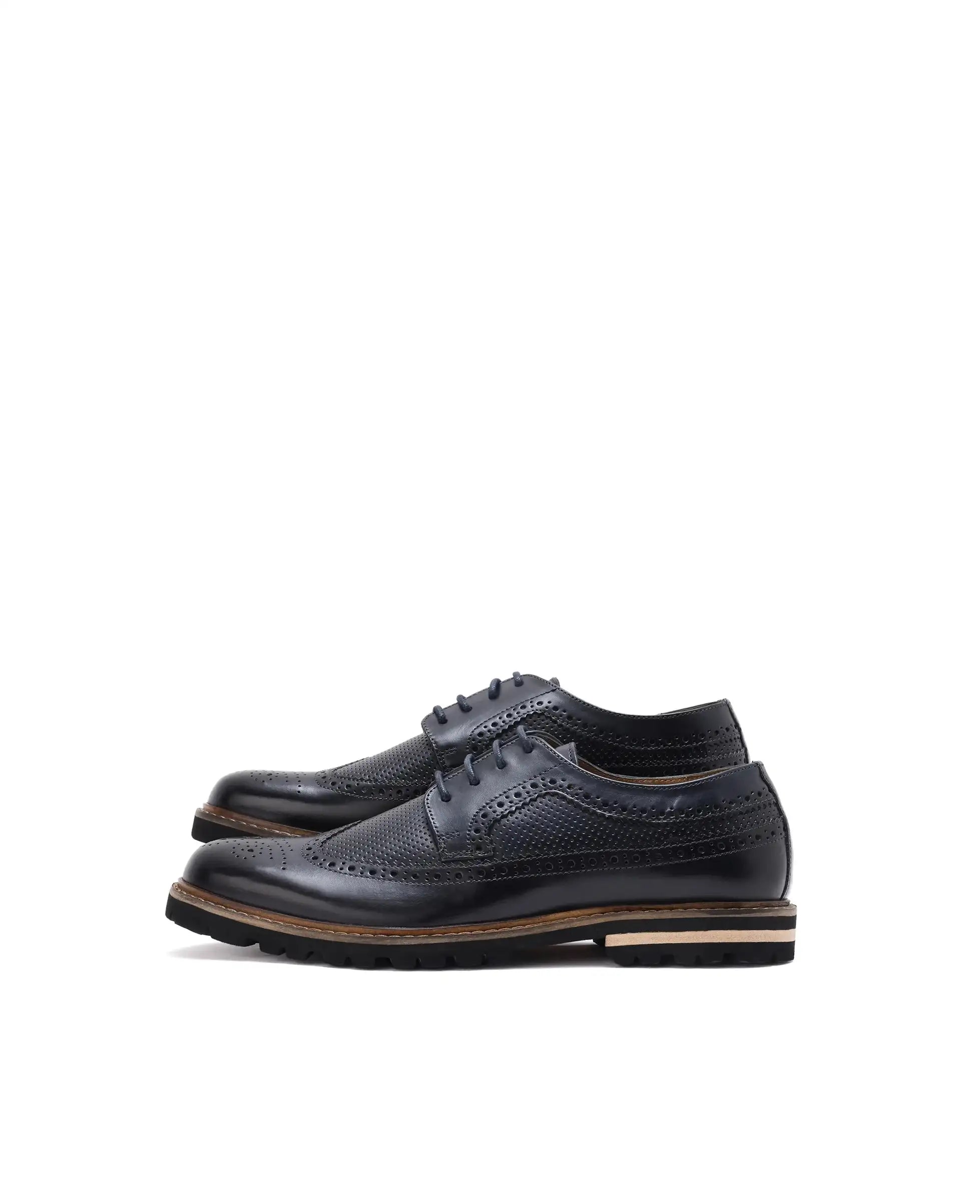 Rare Rabbit Mens Brox Navy Derby Lace-Up Brogue Detailing Leather Formal Shoes
